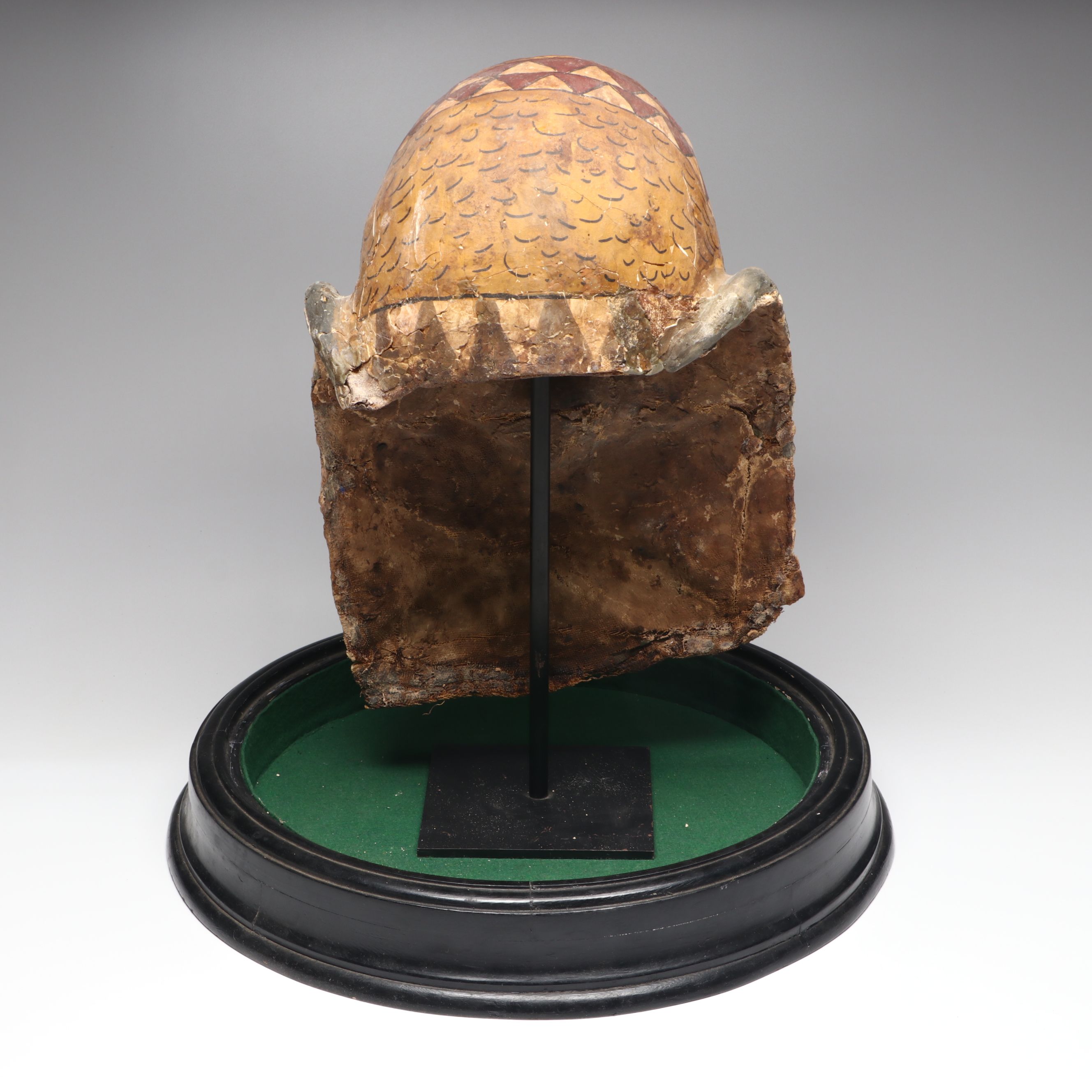 Egyptian Sarcophagus Helmet Mask in Glass Case, 1st to 2nd Century CE