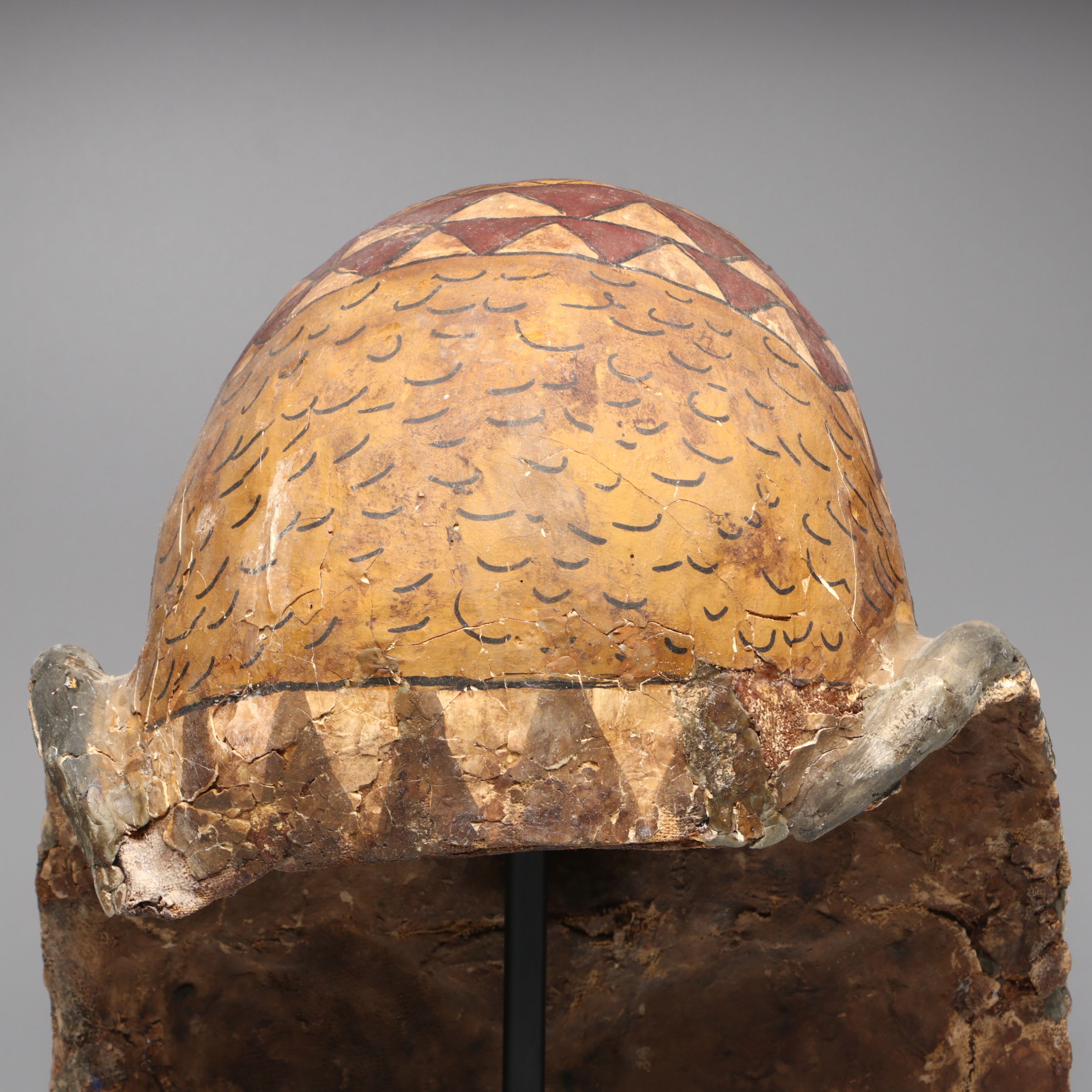 Egyptian Sarcophagus Helmet Mask in Glass Case, 1st to 2nd Century CE