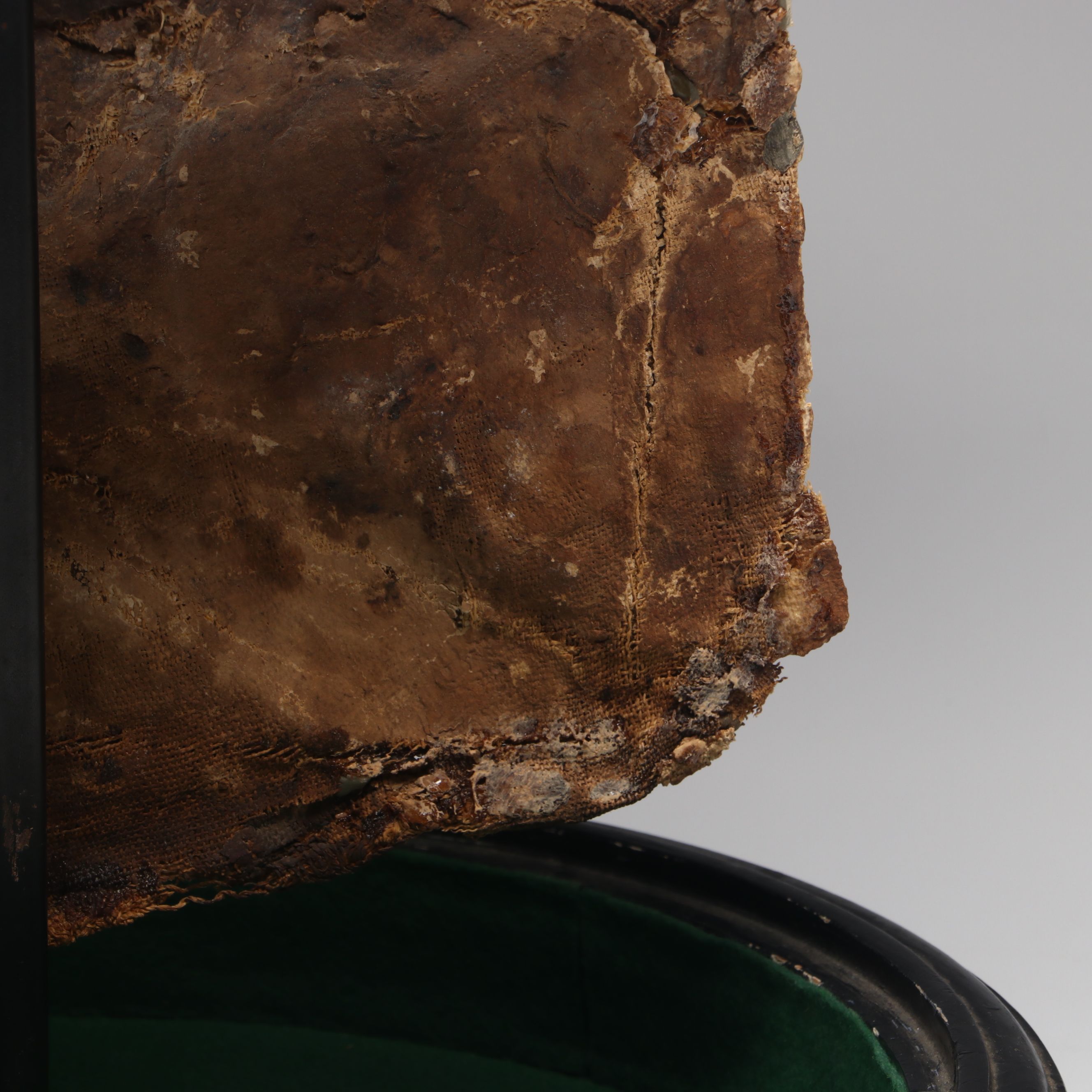 Egyptian Sarcophagus Helmet Mask in Glass Case, 1st to 2nd Century CE