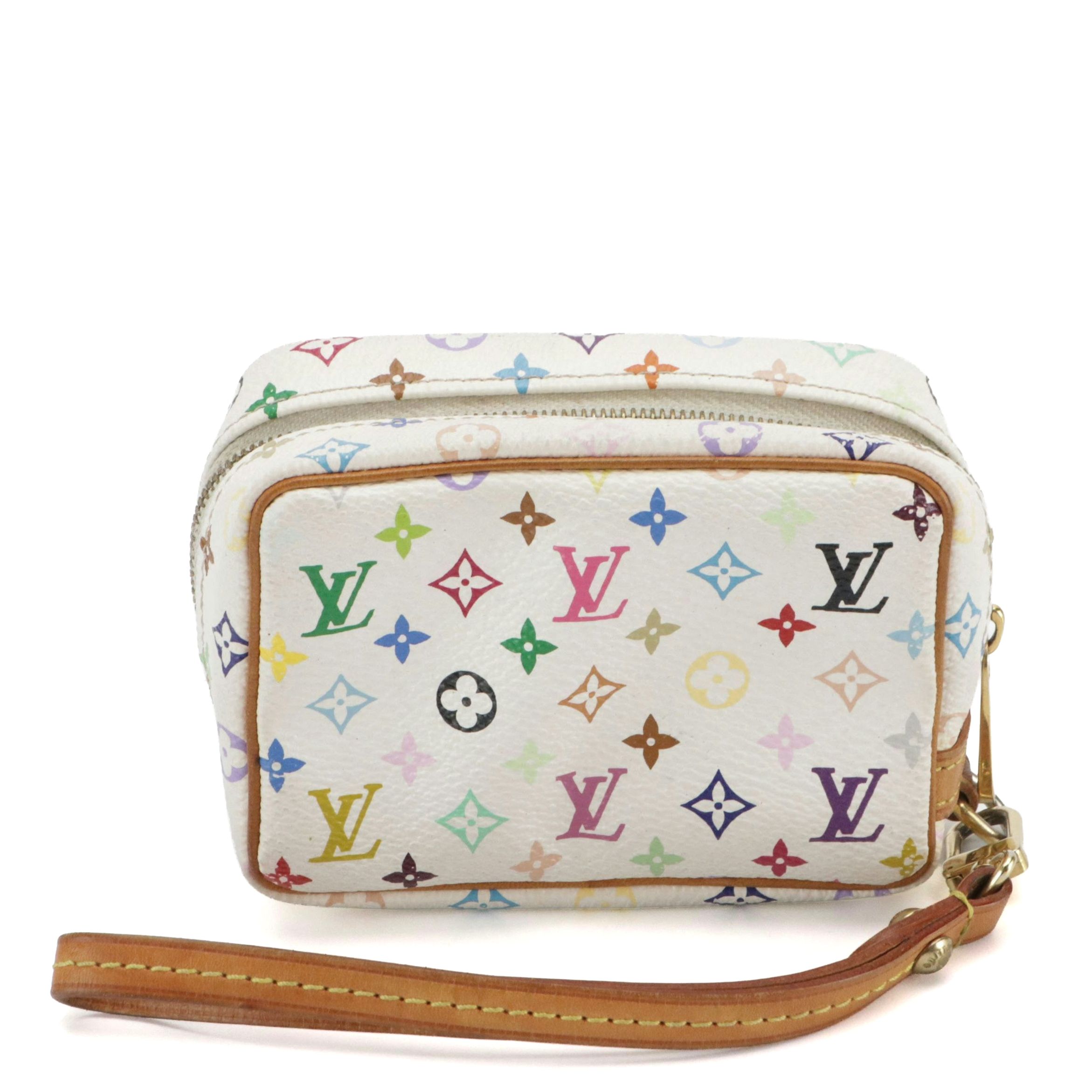 Louis Vuitton White Multicolore Coated Canvas Wapity Zip Pouch with Leather Trim