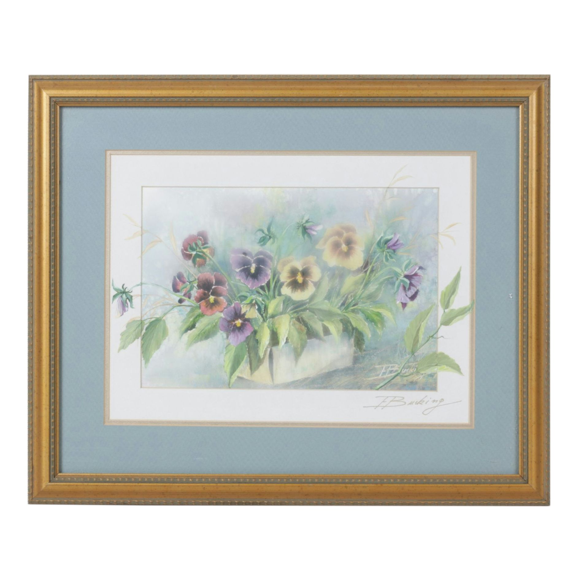 Ernestine Bucking Hand-Embellished Offset Lithograph Floral Still Life