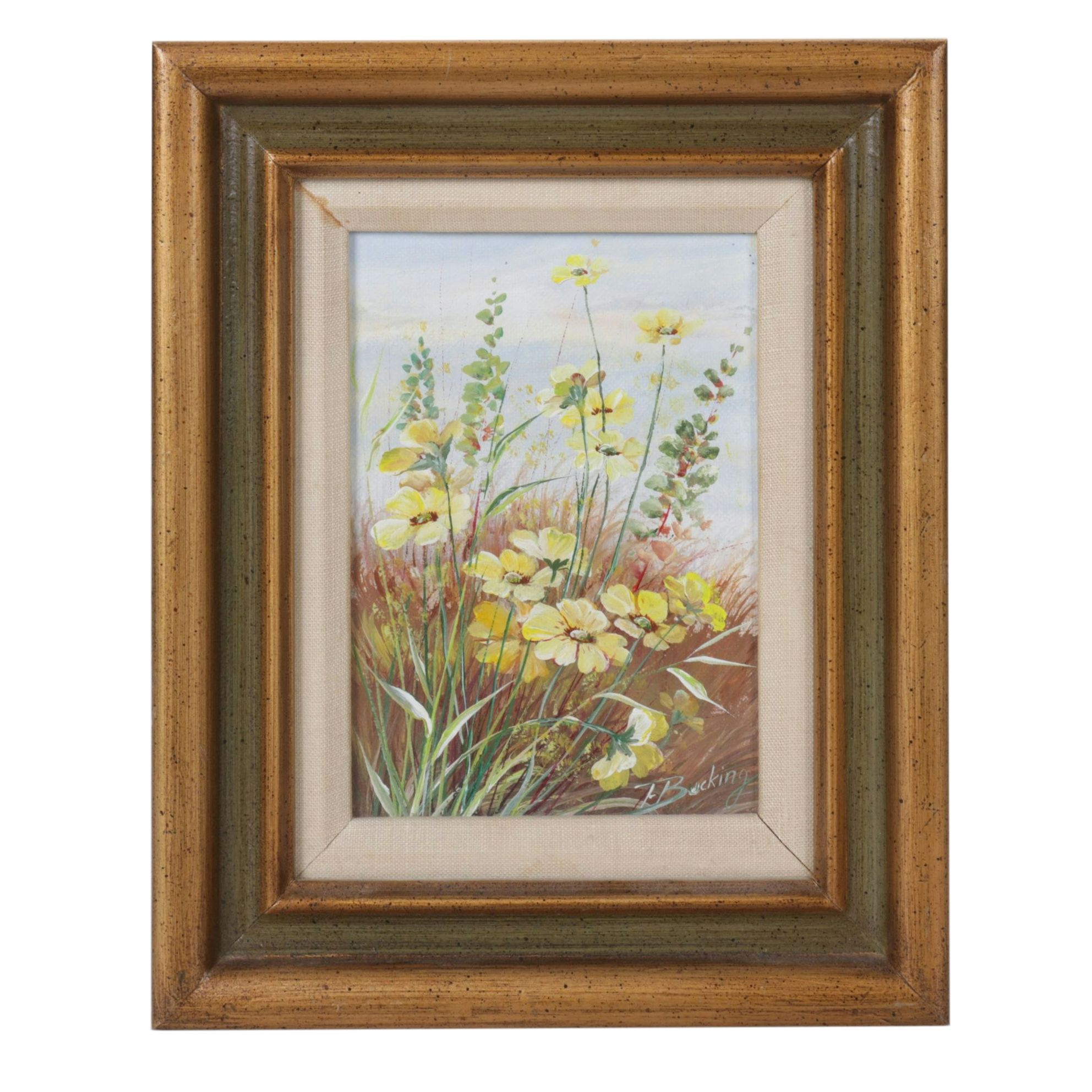 Ernestine Bucking Still Life Oil Painting of Wild Flowers, Late 20th Century