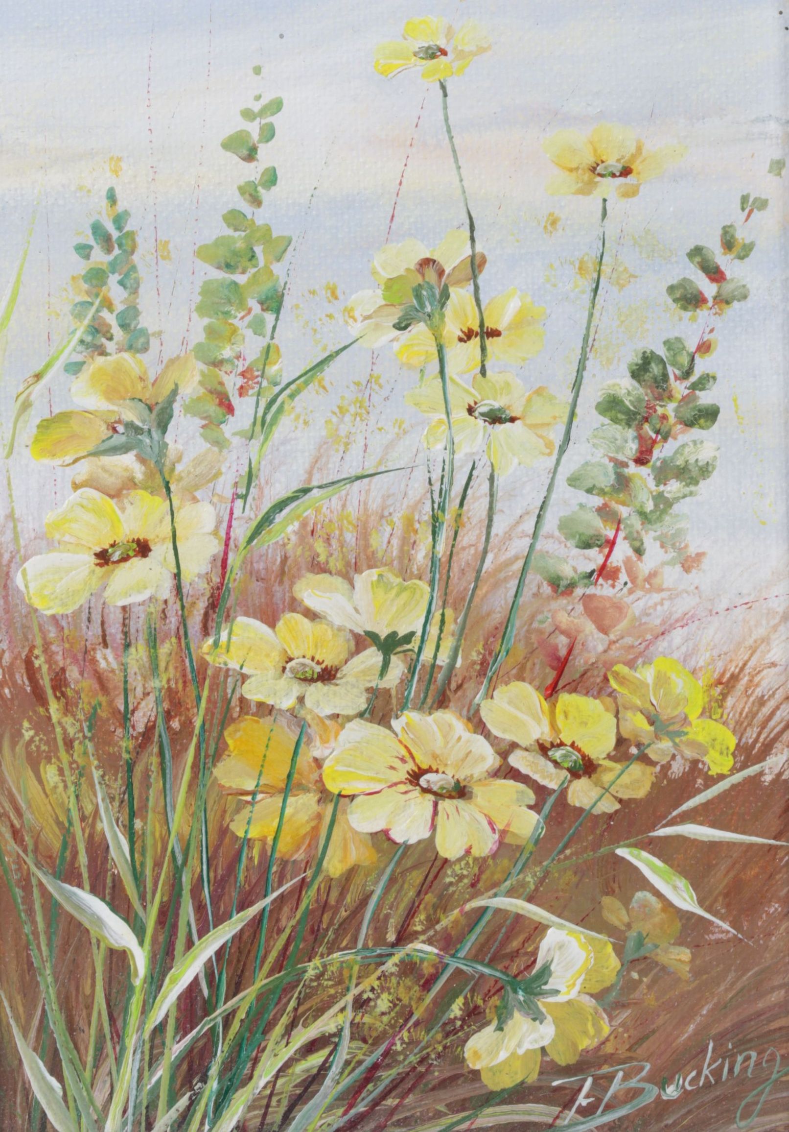 Ernestine Bucking Still Life Oil Painting of Wild Flowers, Late 20th Century