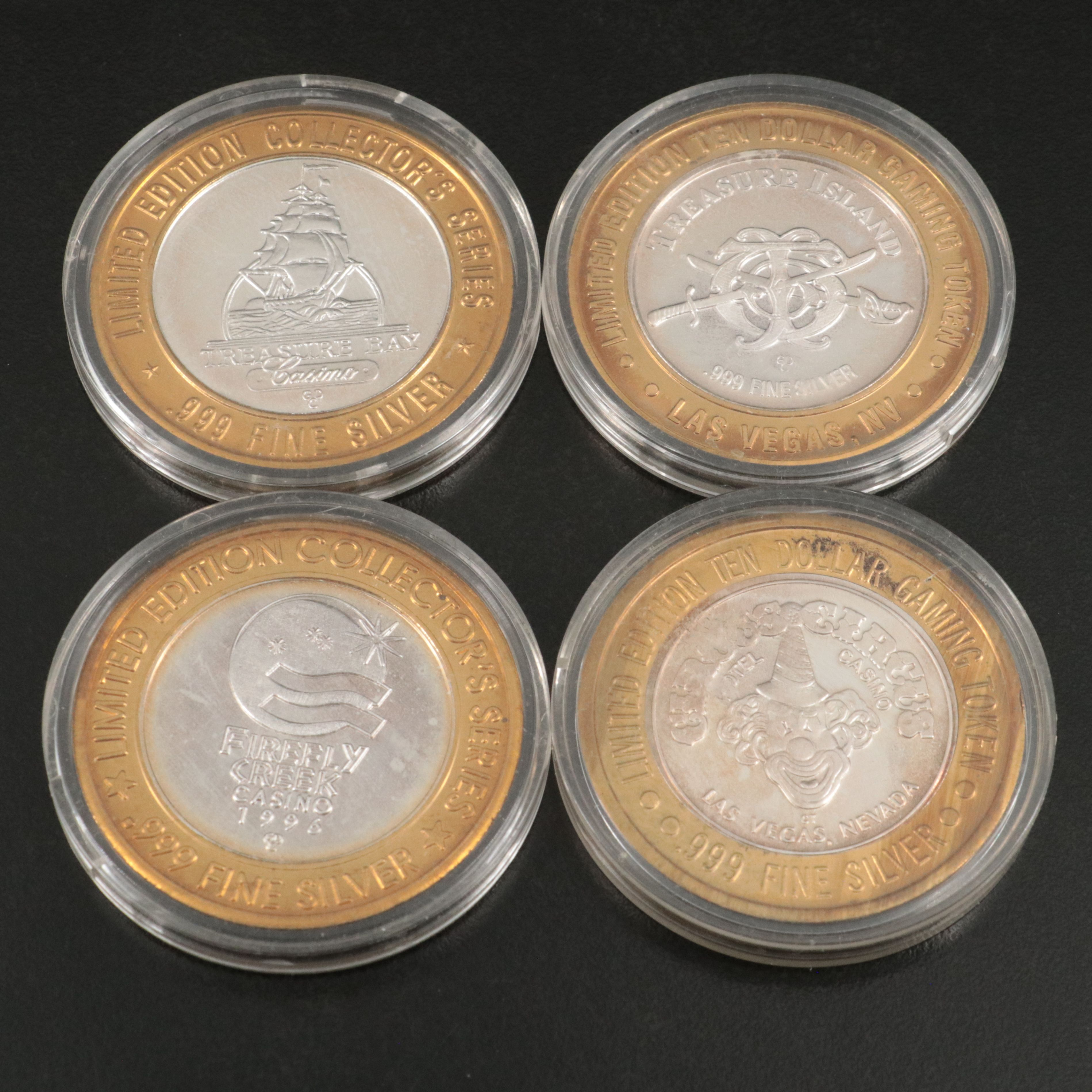 Ten Assorted Casino Partial Silver Gambling Tokens