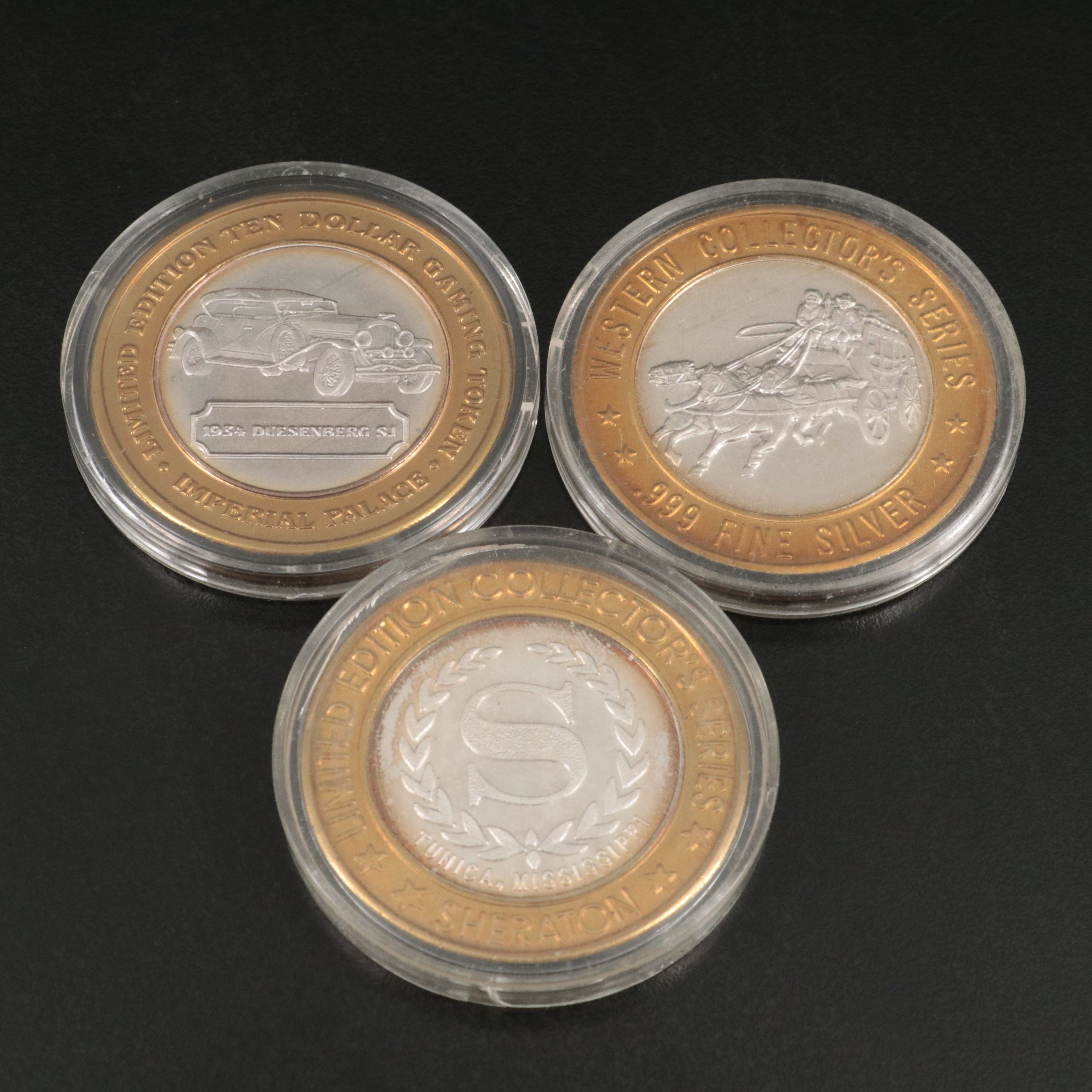 Ten Assorted Casino Partial Silver Gambling Tokens