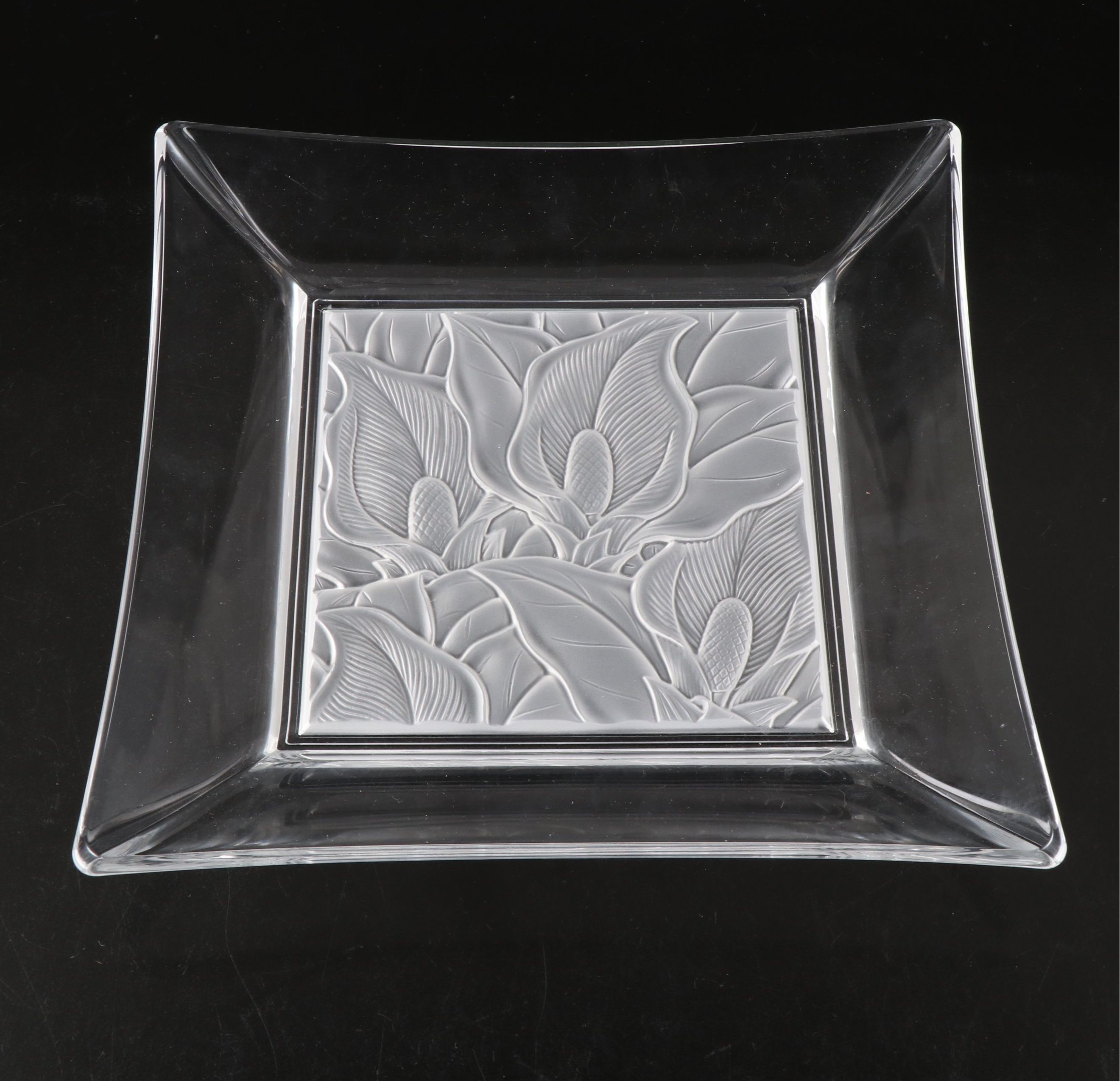 Lalique "Deux Fleurs" Crystal Perfume Bottle and Hoya "River Lily" Square Plate