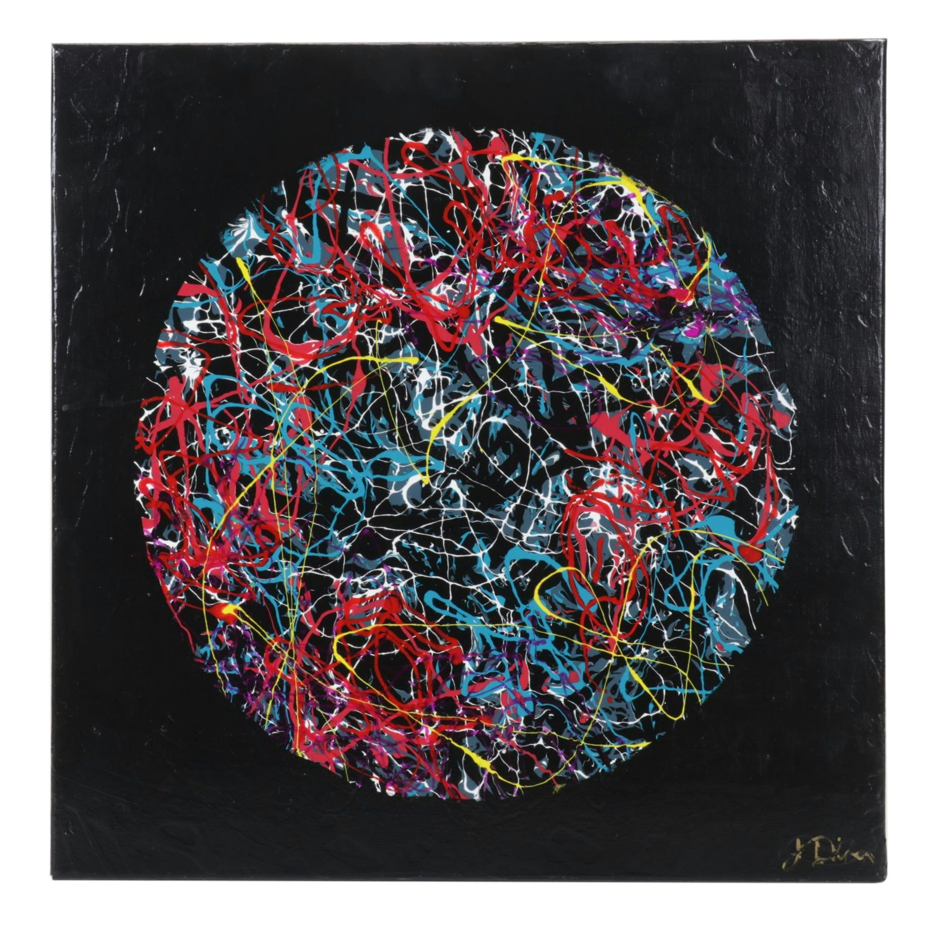 Joe Dixon Circular Abstract Expressionist Acrylic Pour Painting, C. 2020