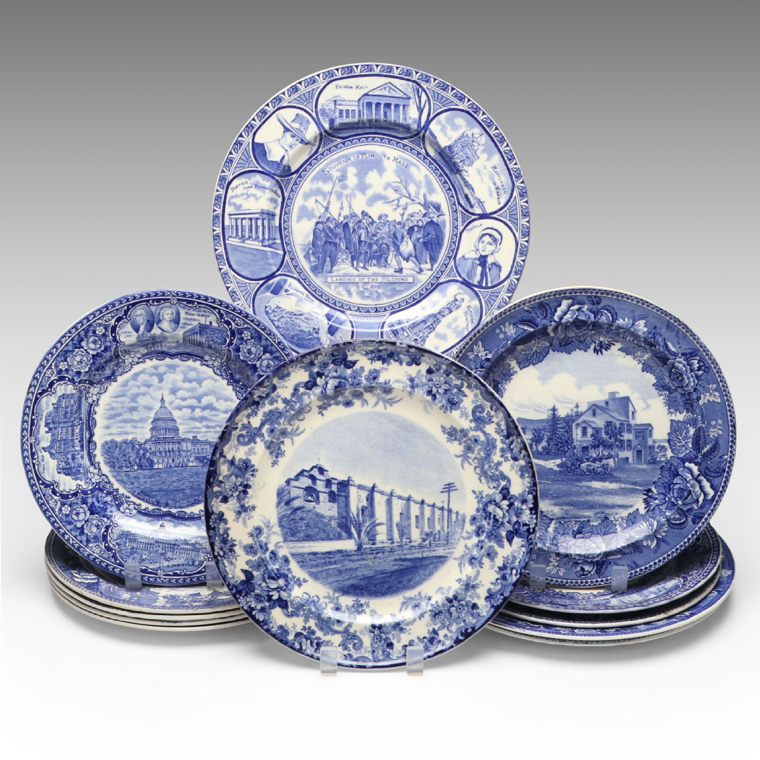 English Antique Blue Transferware Plates