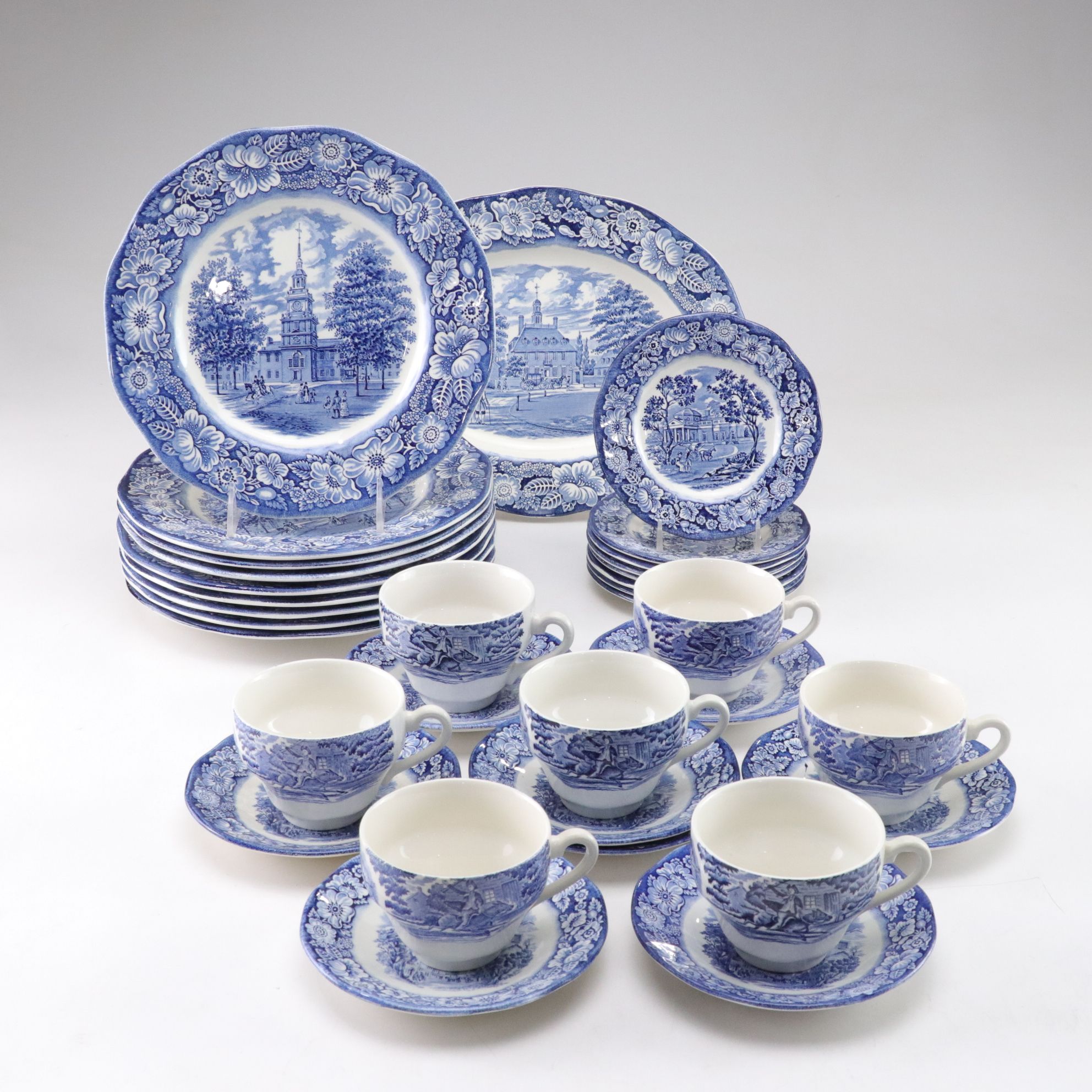 Staffordshire "Liberty Blue" Ironstone Plates, Platter and Other Dinnerware