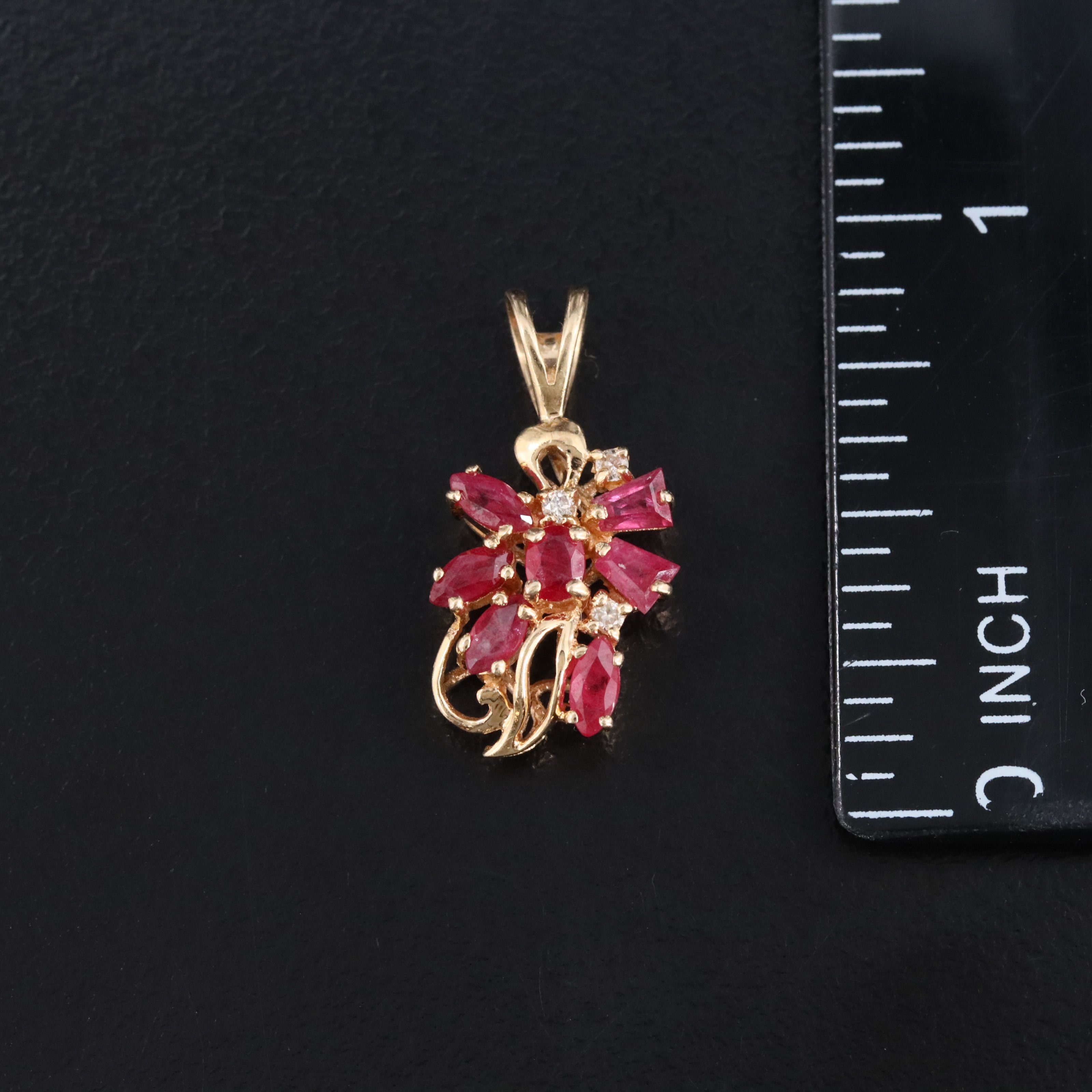 14K Ruby and Diamond J Hoop Earrings and Pendant