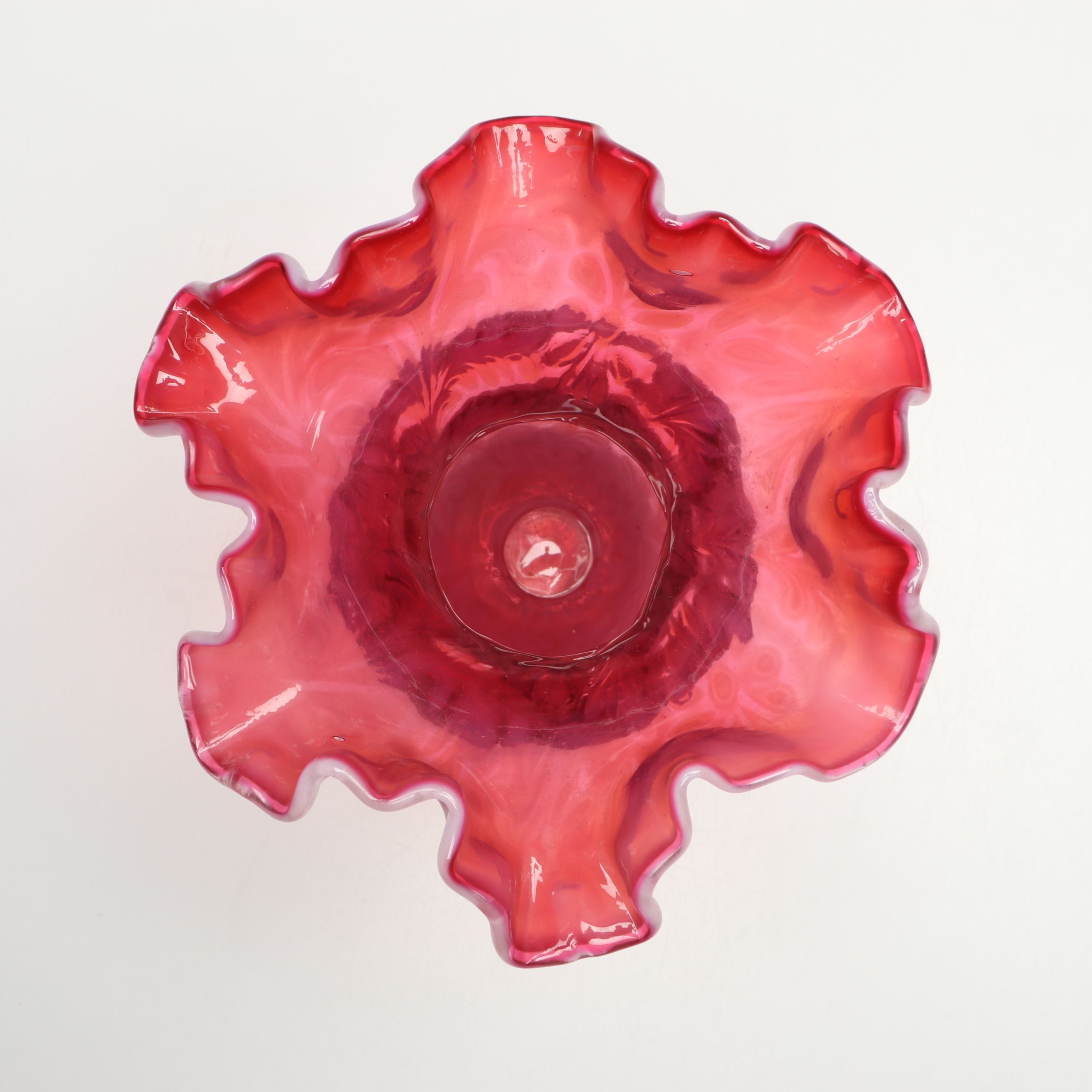Fenton "Daisy and Fern" Cranberry Opalescent Glass Hurricane
