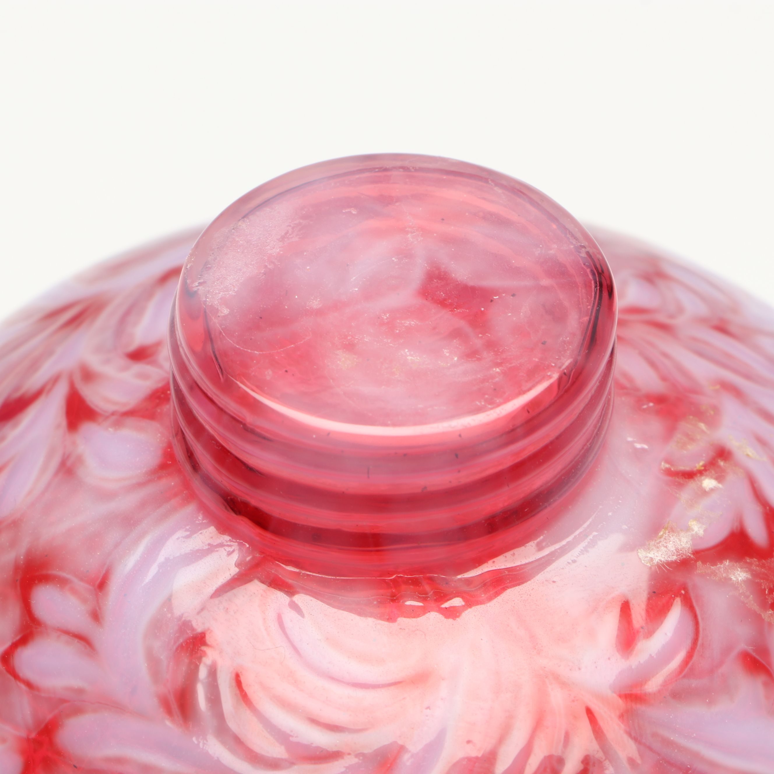 Fenton "Daisy and Fern" Cranberry Opalescent Glass Hurricane