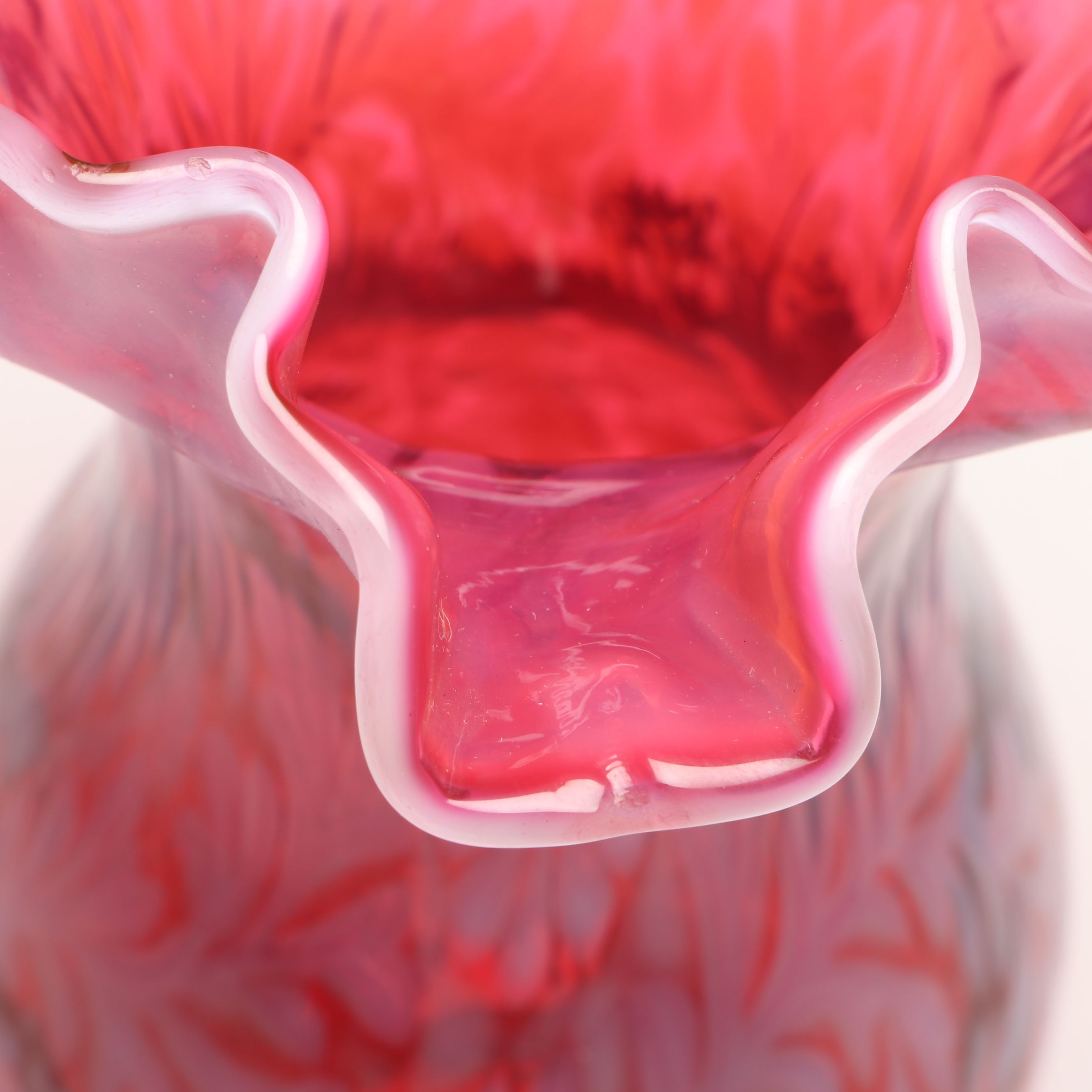 Fenton "Daisy and Fern" Cranberry Opalescent Glass Hurricane