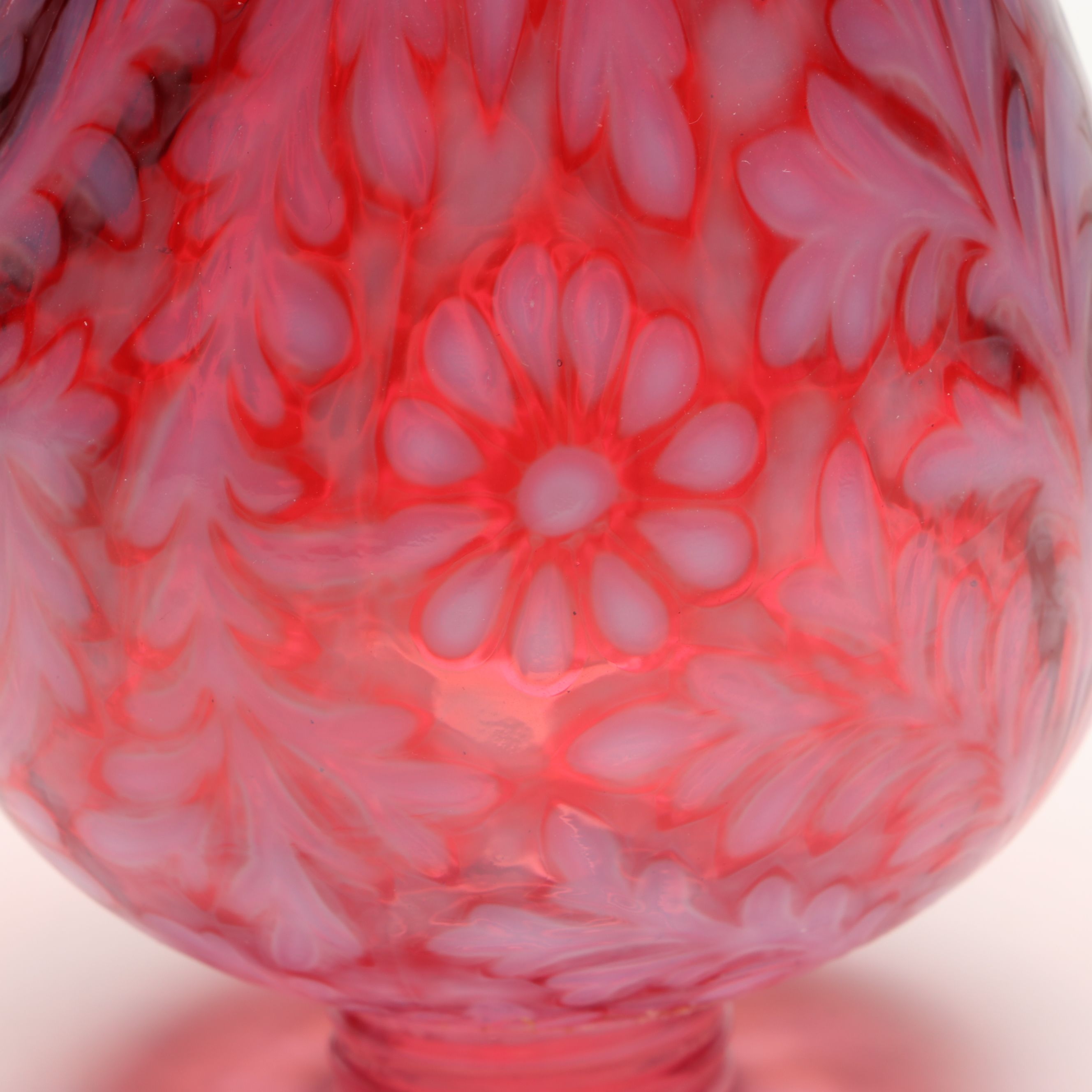 Fenton "Daisy and Fern" Cranberry Opalescent Glass Hurricane