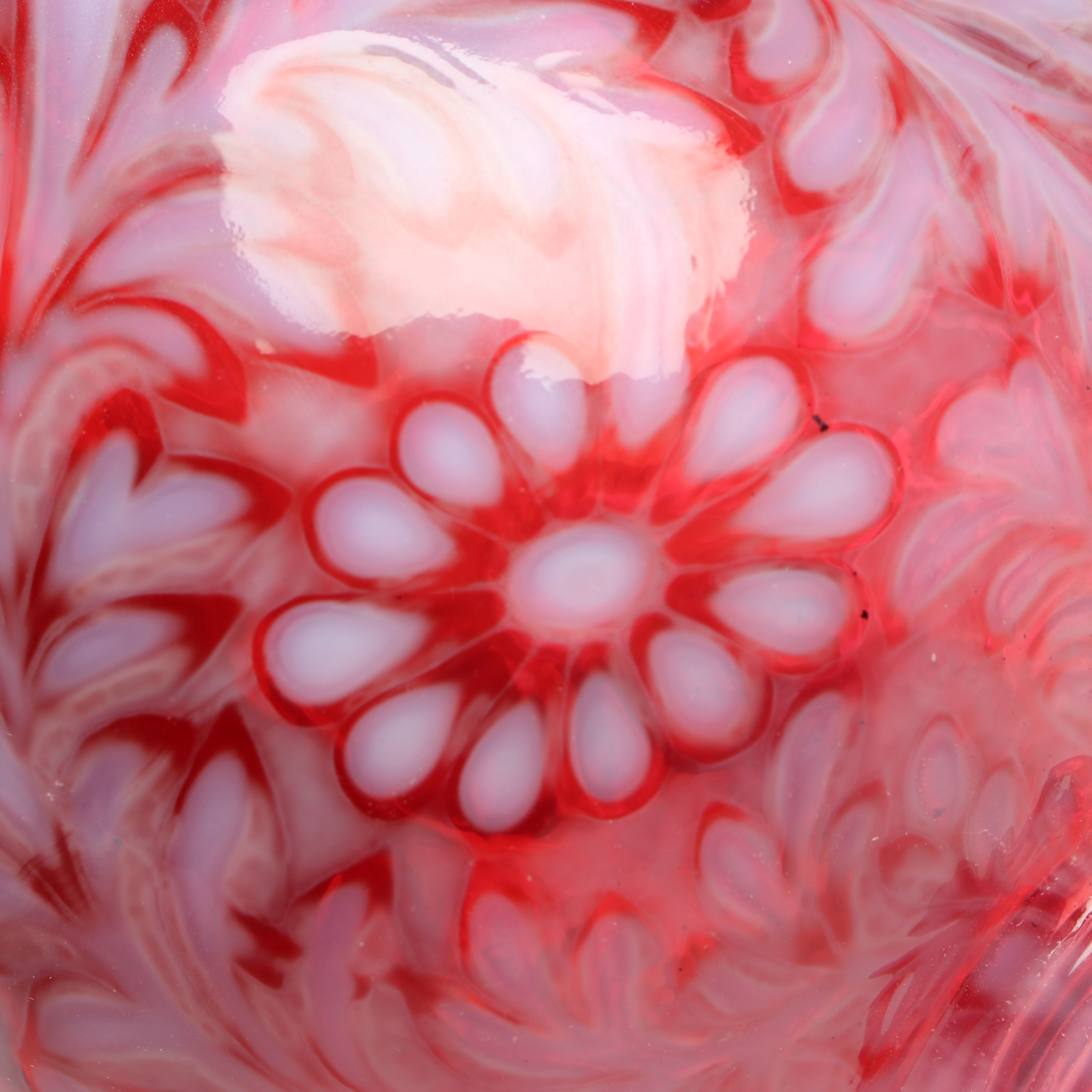 Fenton "Daisy and Fern" Cranberry Opalescent Glass Hurricane