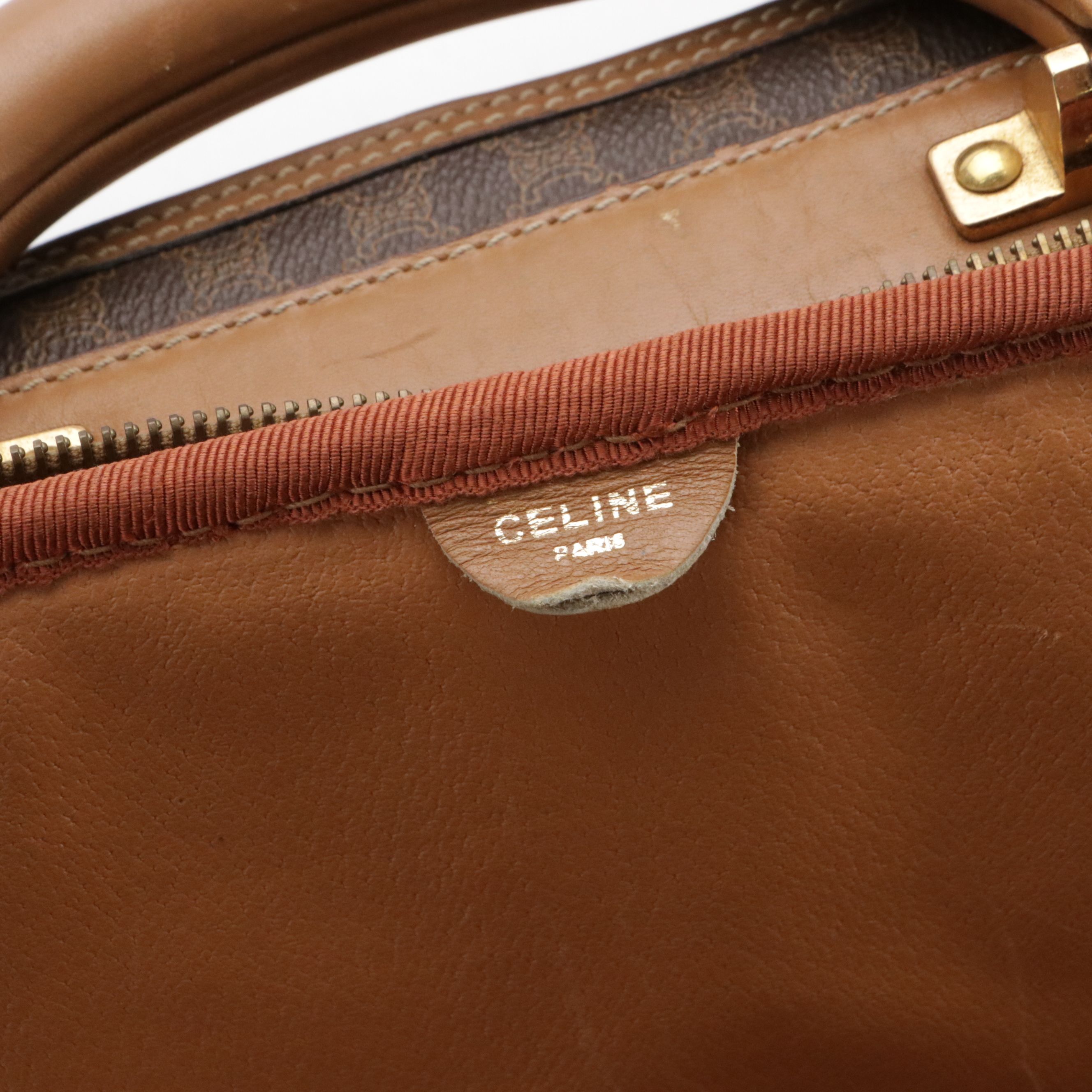 Celine Top Handle Travel Bag in Dark Brown Macadam Canvas and Leather