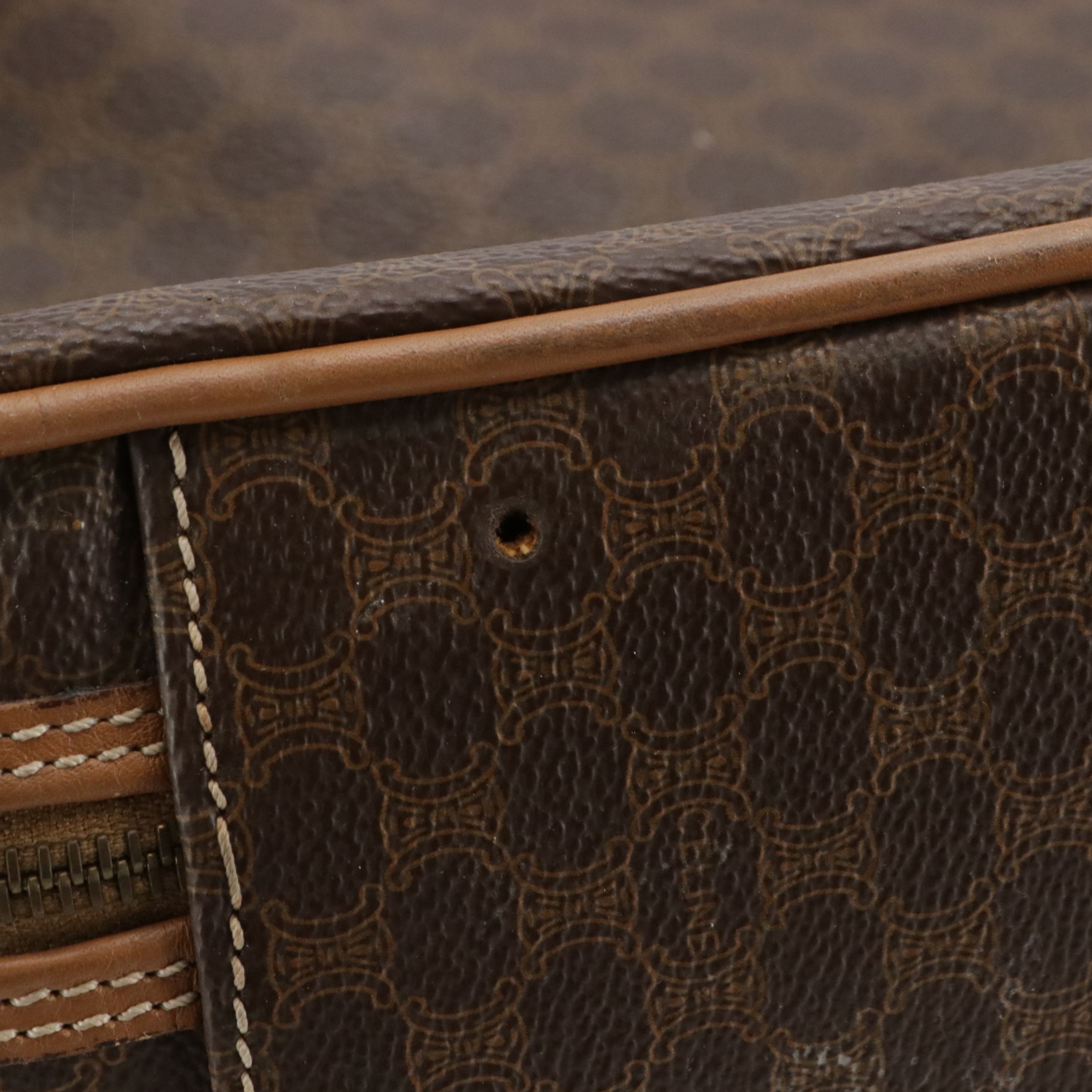 Celine Top Handle Travel Bag in Dark Brown Macadam Canvas and Leather