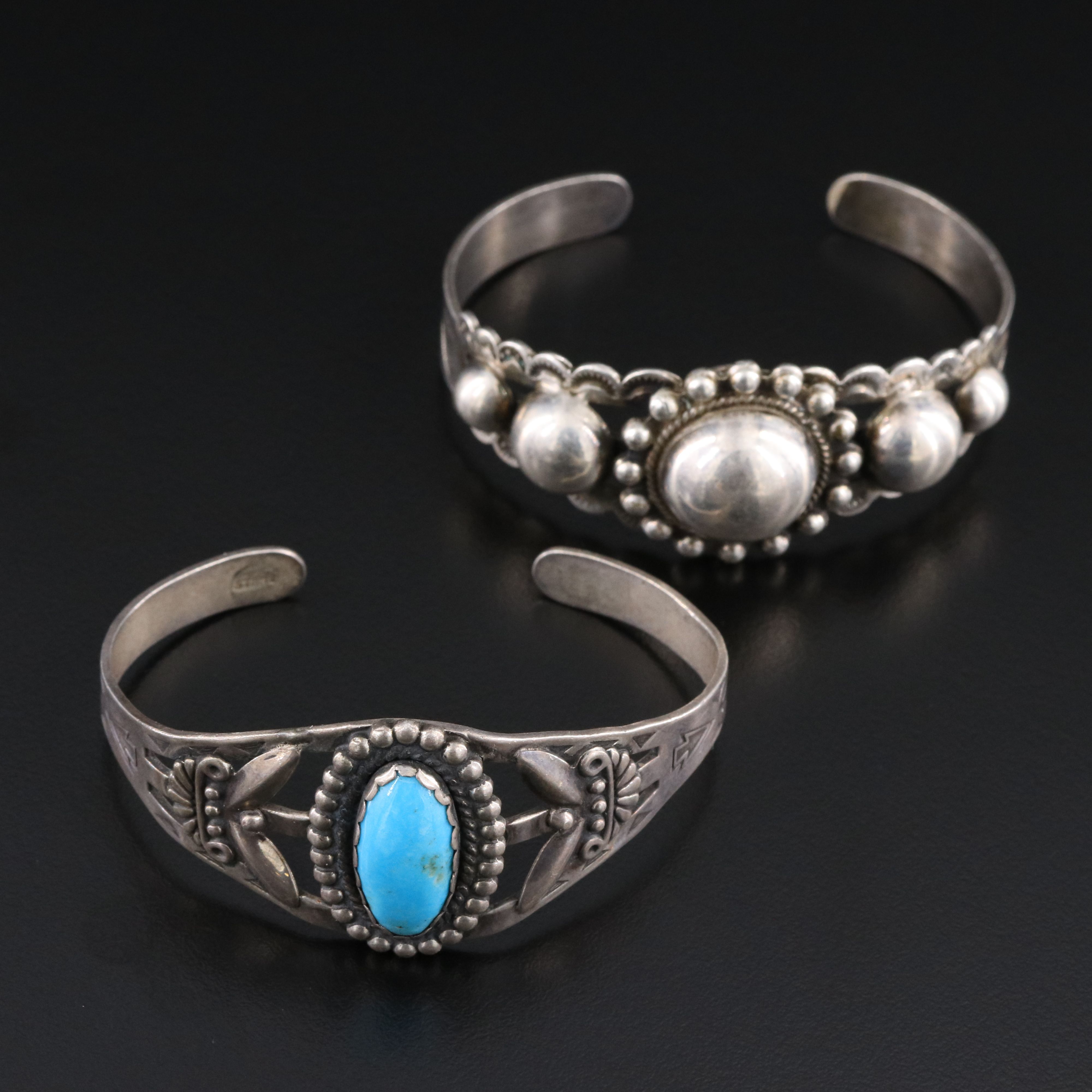 950 Silver Bracelet and Sterling Fred Harvey Style Turquoise Bracelet
