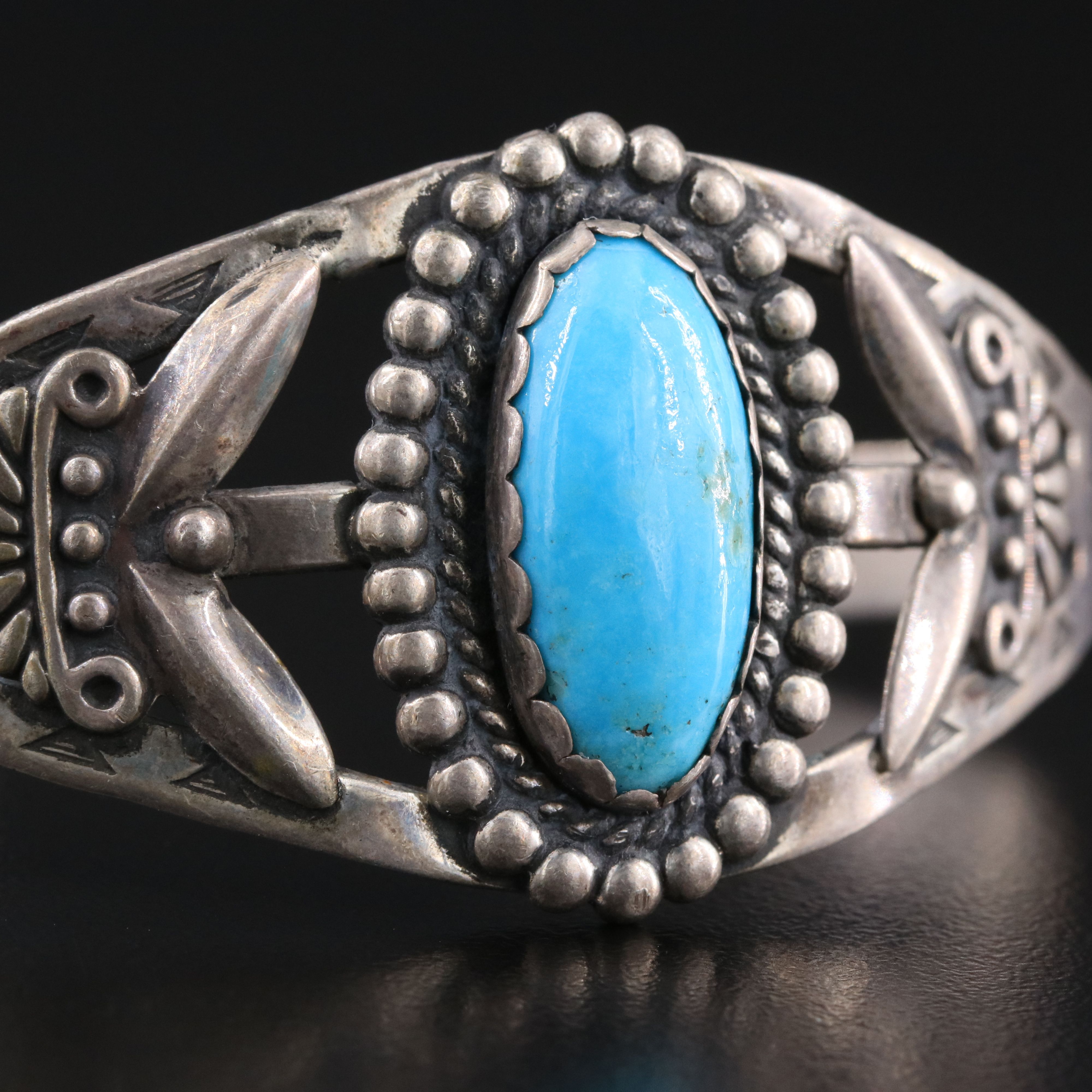 950 Silver Bracelet and Sterling Fred Harvey Style Turquoise Bracelet