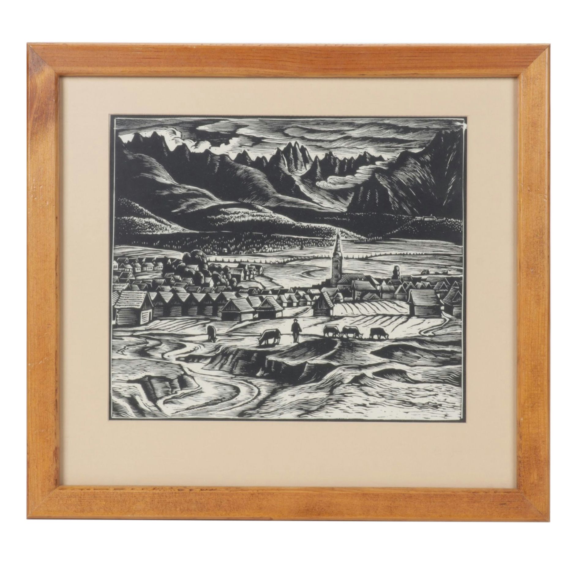 Ferdiš Duša Woodcut Print "Važec", Early to Mid-20th Century