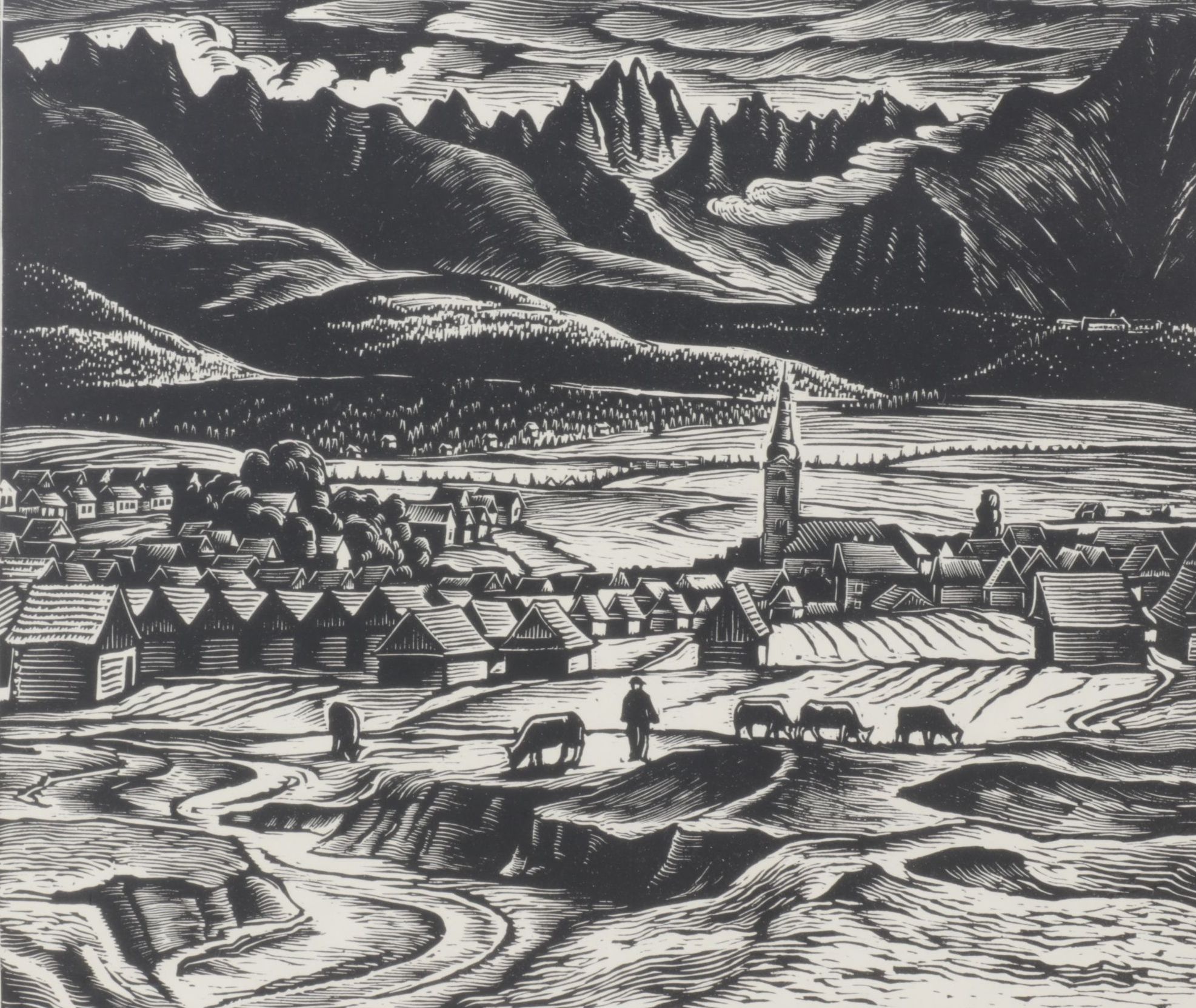 Ferdiš Duša Woodcut Print "Važec", Early to Mid-20th Century