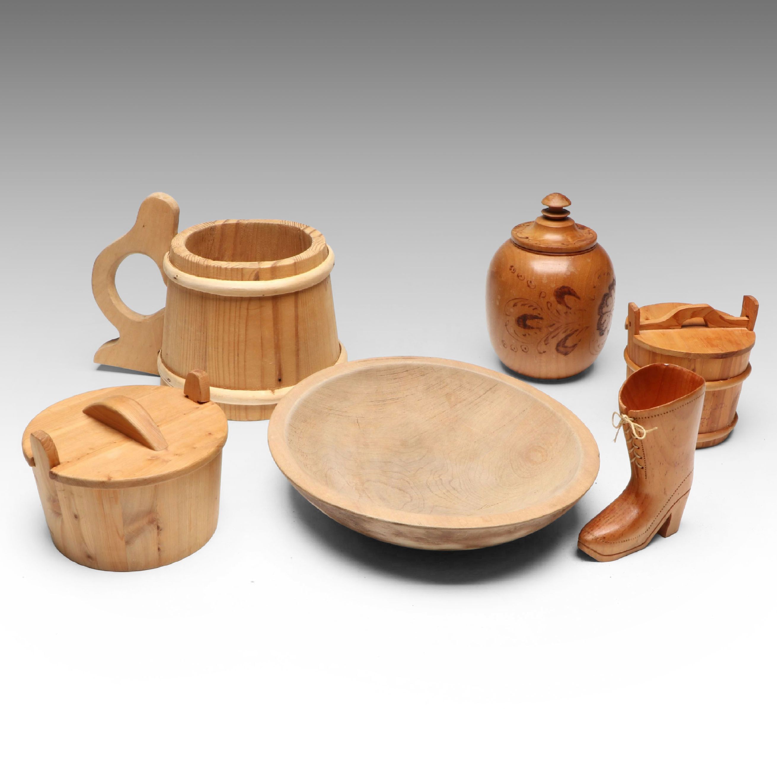 Munising Bowl with Scandinavian Style Wooden Lidded Bucket and Other Décor