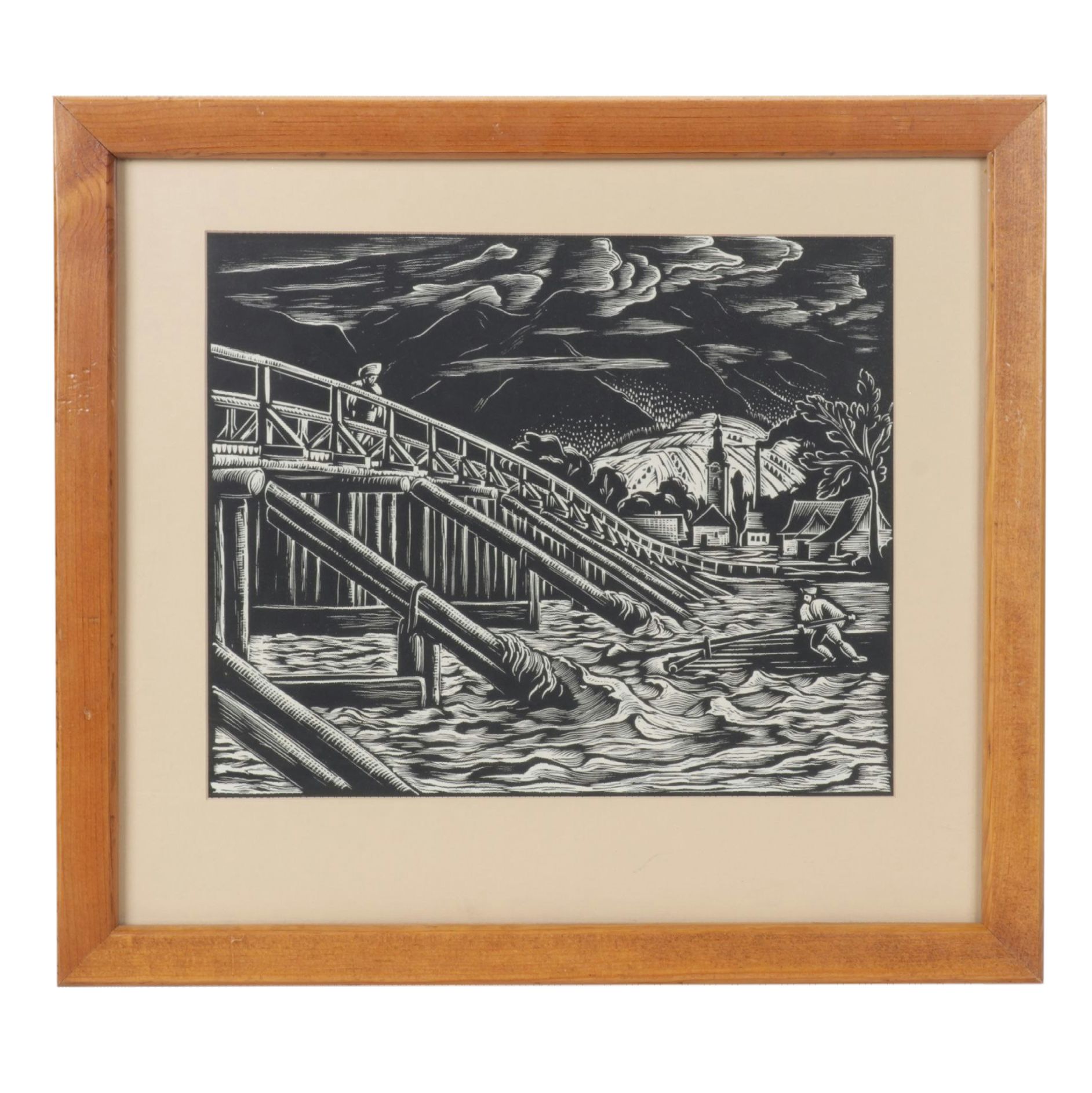 Ferdiš Duša Woodcut Print "Vrbica pri Lipt Sv. Mikuláši"