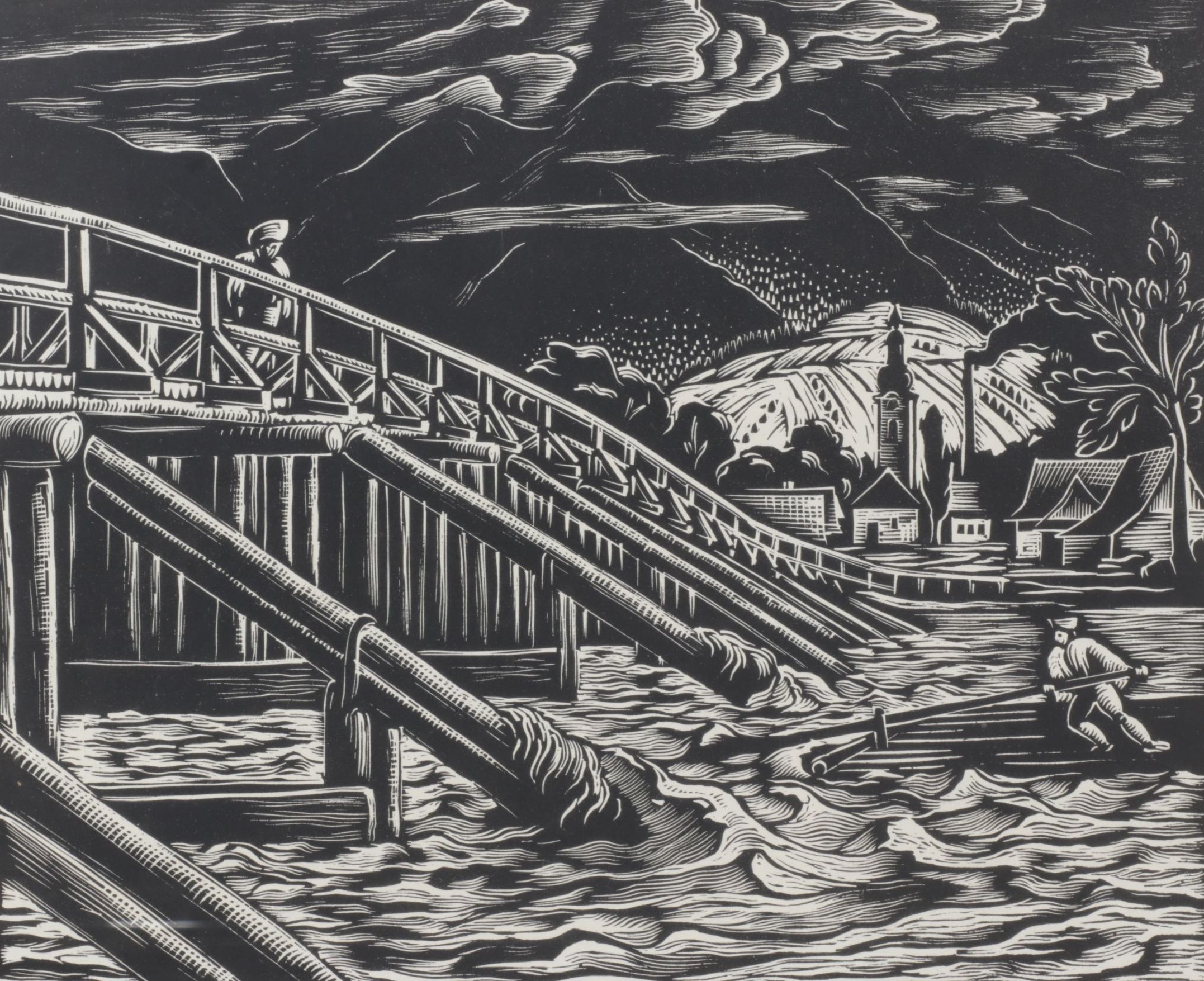 Ferdiš Duša Woodcut Print "Vrbica pri Lipt Sv. Mikuláši"