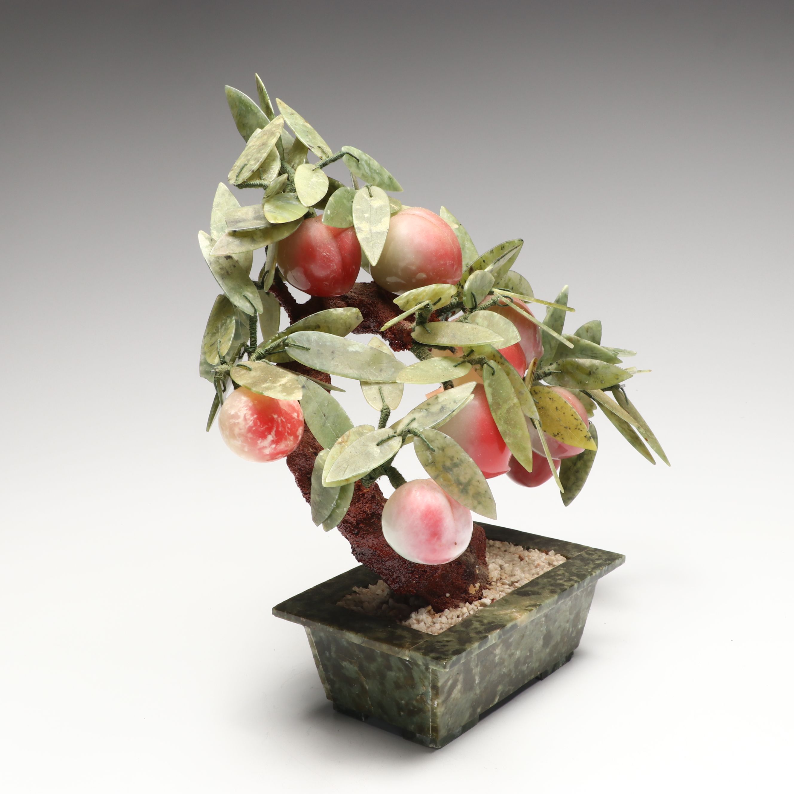Chinese Glass and Stone Fruiting Peach Tree, Mid to Late 20th Century