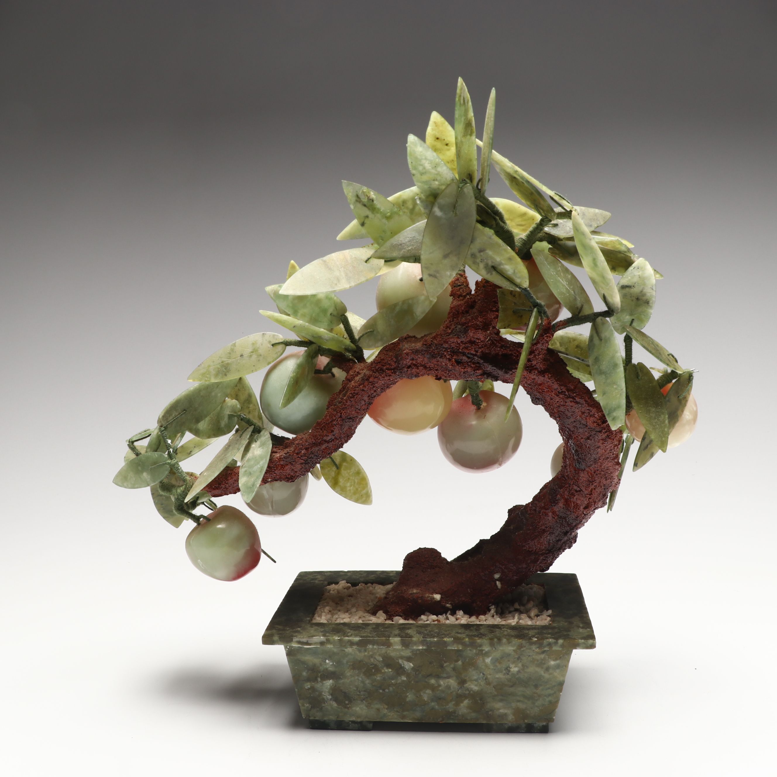 Chinese Glass and Stone Fruiting Peach Tree, Mid to Late 20th Century