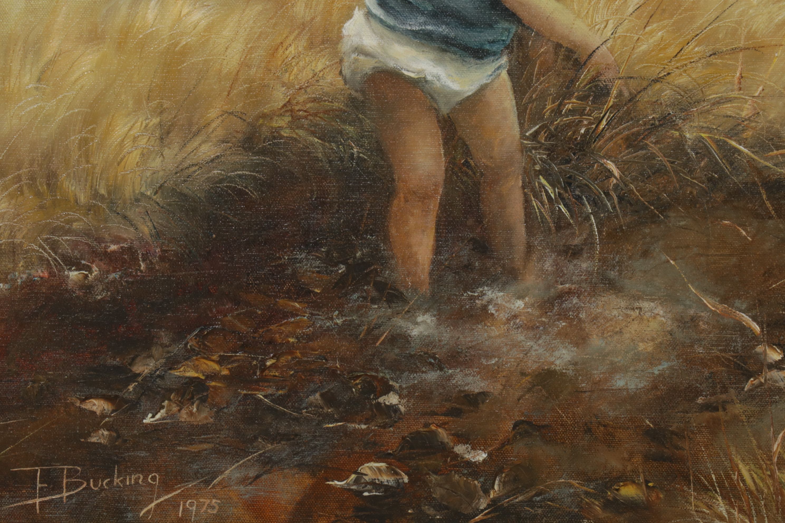 Ernestine Bucking Portrait Oil Painting of Child in a Marshy Field, 1974