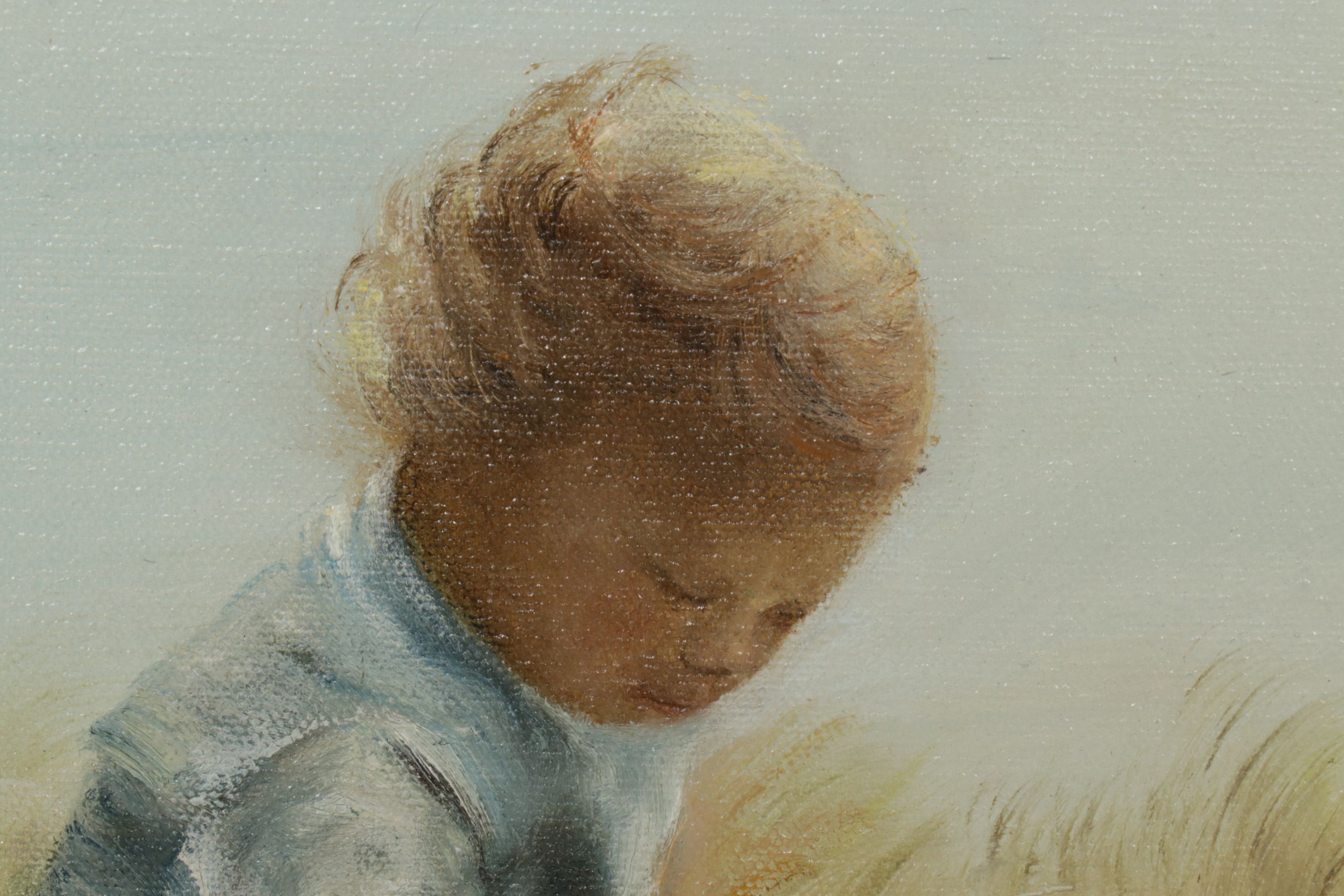 Ernestine Bucking Portrait Oil Painting of Child in a Marshy Field, 1974