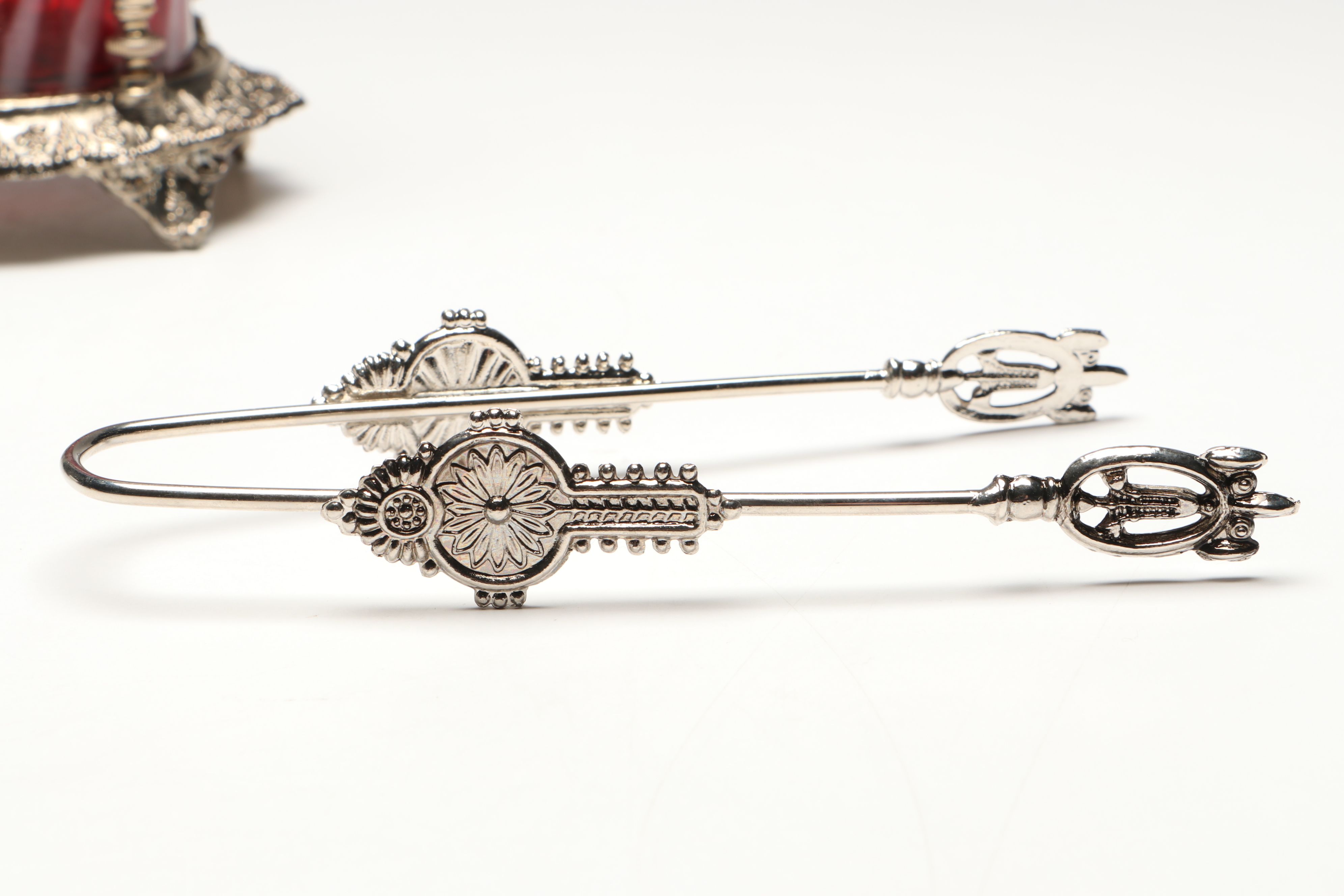 Fenton Cranberry Swirl and Metal Pickle Castor