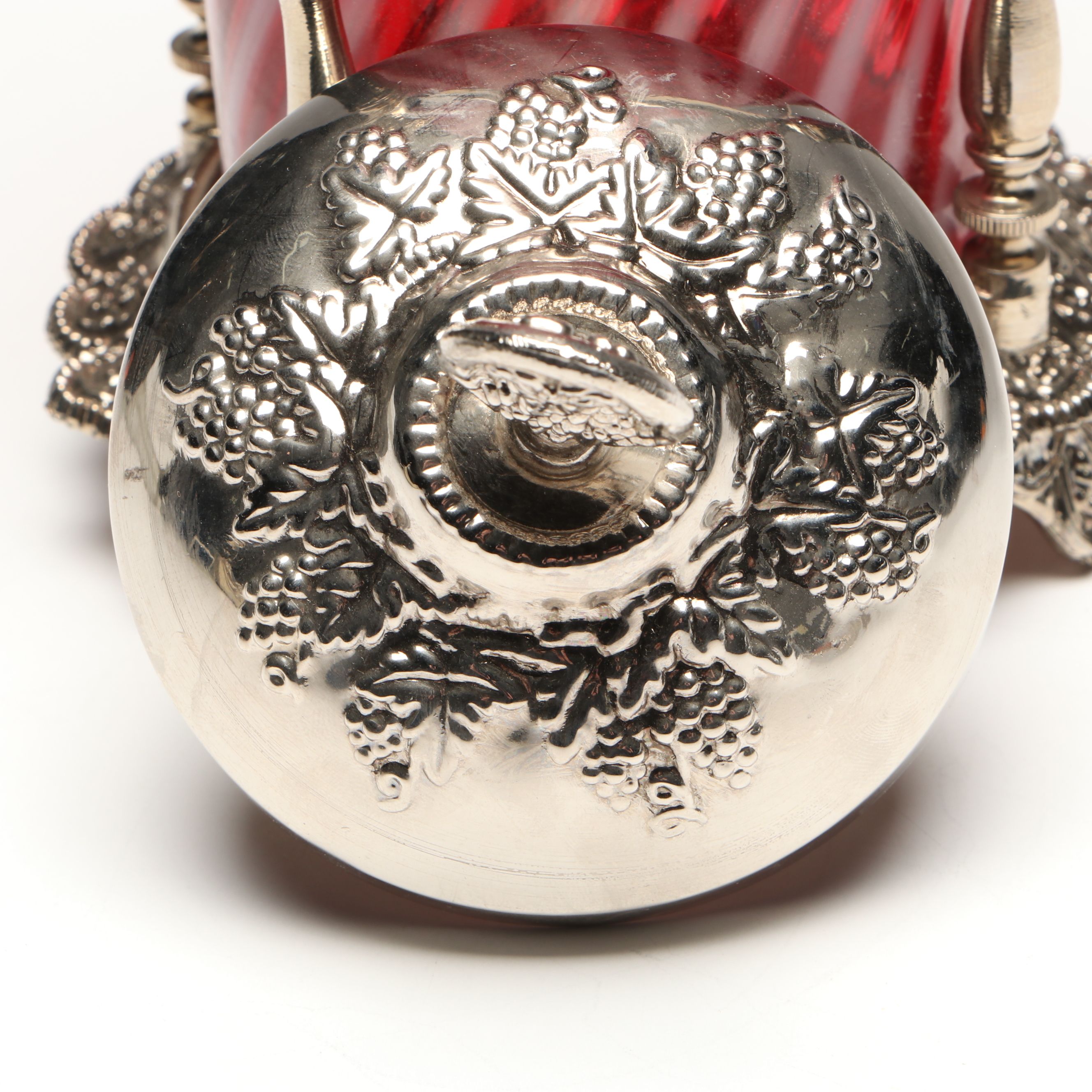 Fenton Cranberry Swirl and Metal Pickle Castor