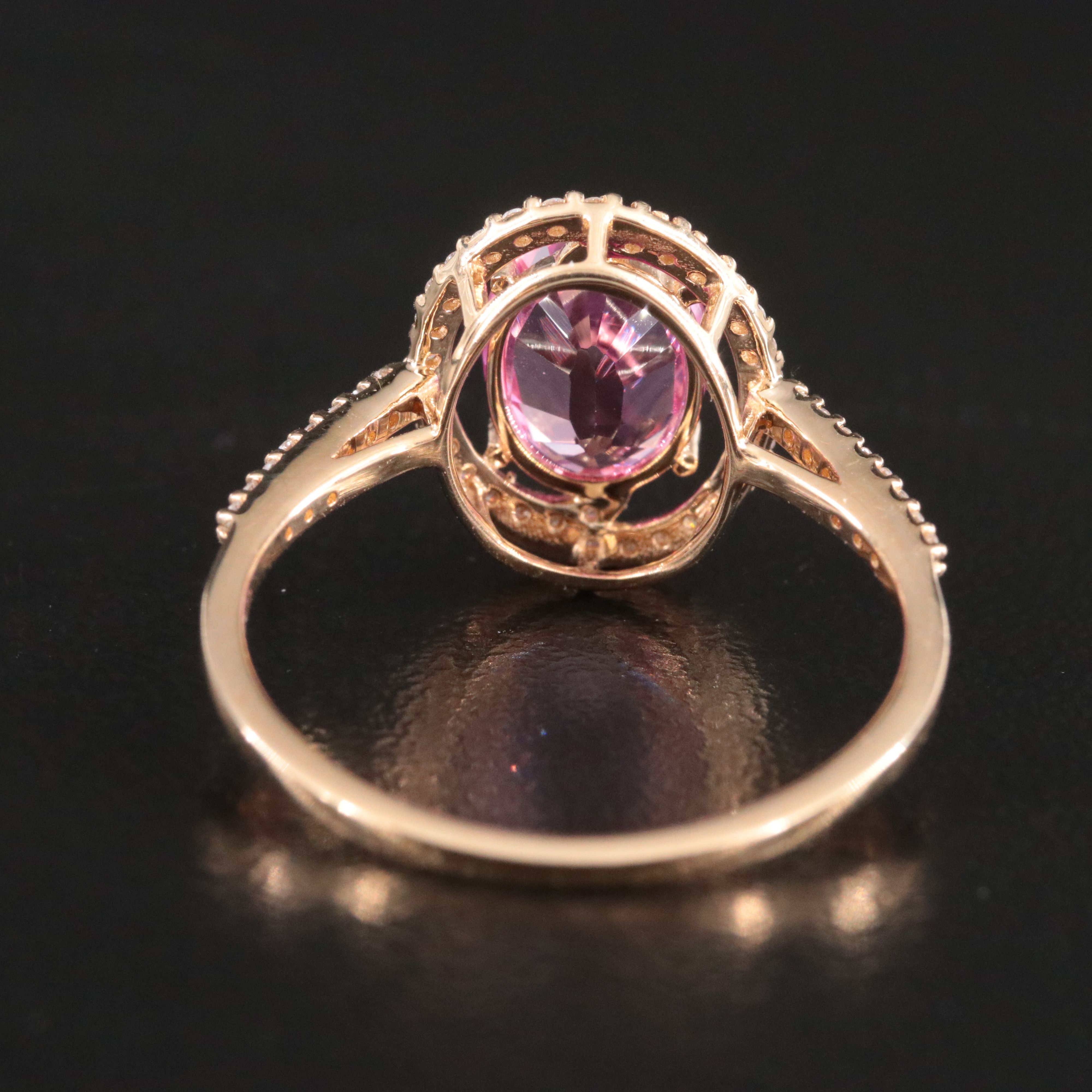 14K Lab Grown Pink Sapphire and Moissanite Halo Ring