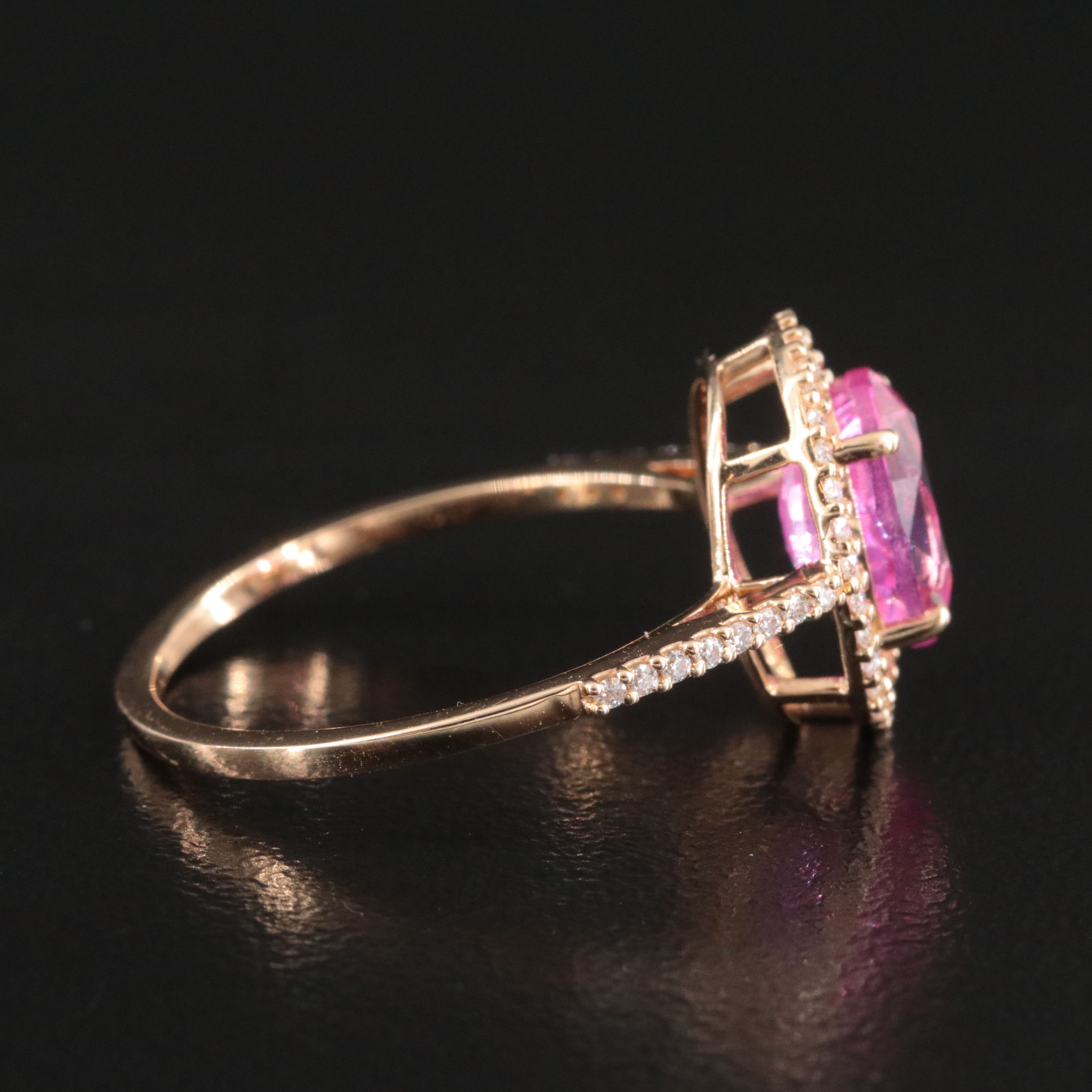 14K Lab Grown Pink Sapphire and Moissanite Halo Ring