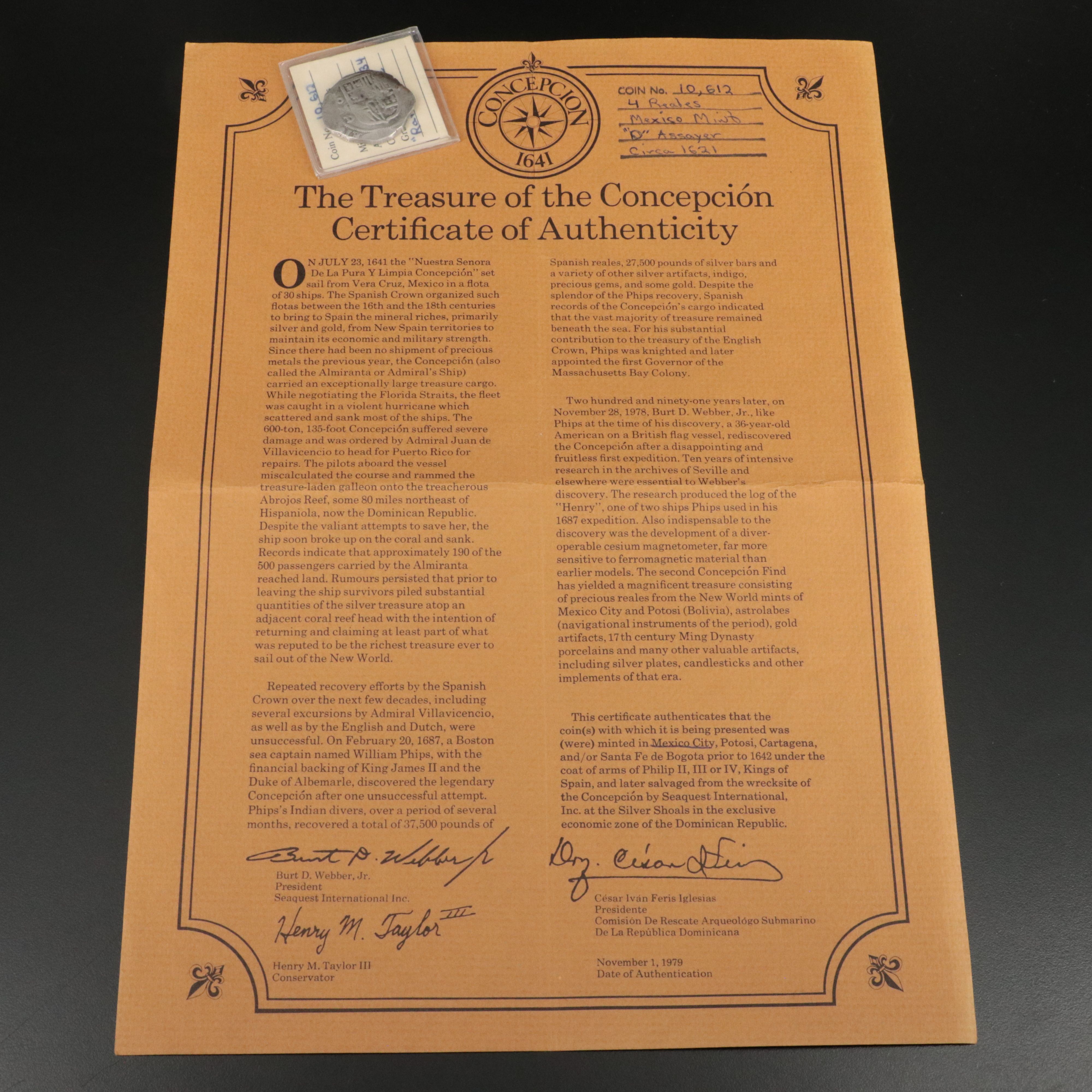 4 Reales Silver Cob From the Wreck of the Concepcion