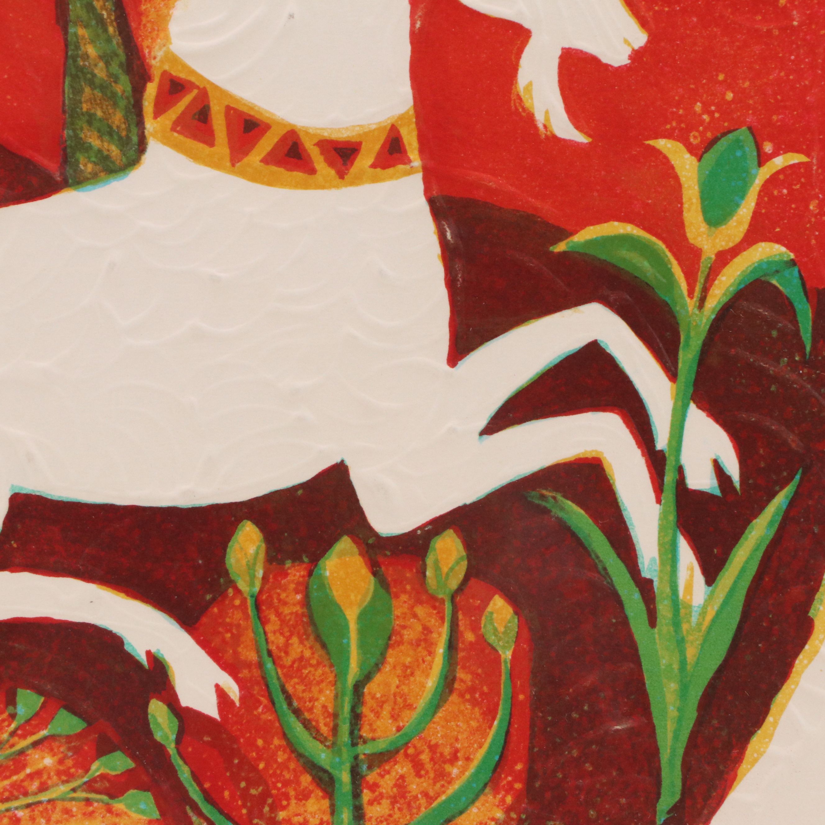 Judith Bledsoe Embossed Lithograph "Unicorn Tapestry," 1981