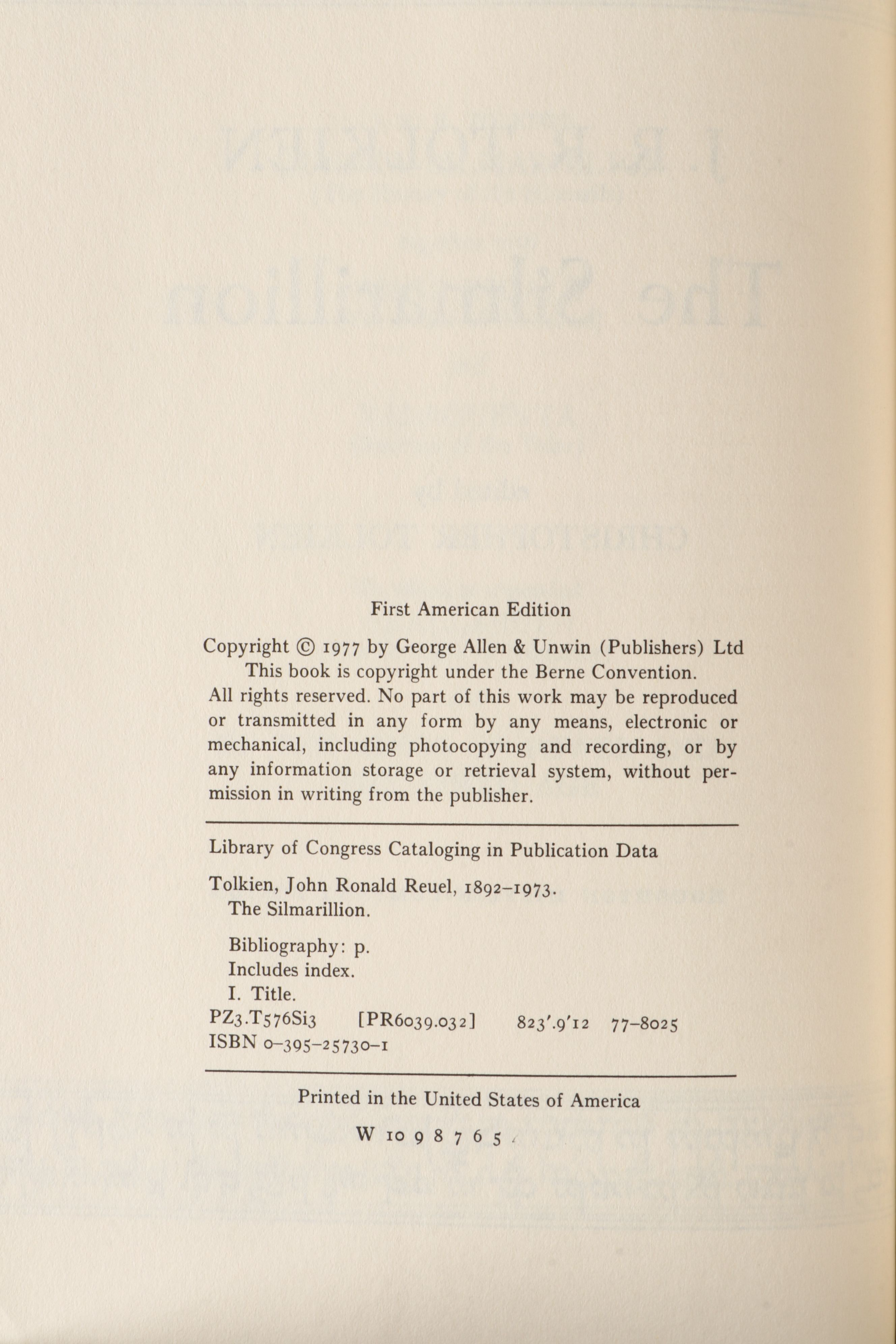 First American Edition "The Silmarillion" by J. R. R. Tolkien with Map, 1977