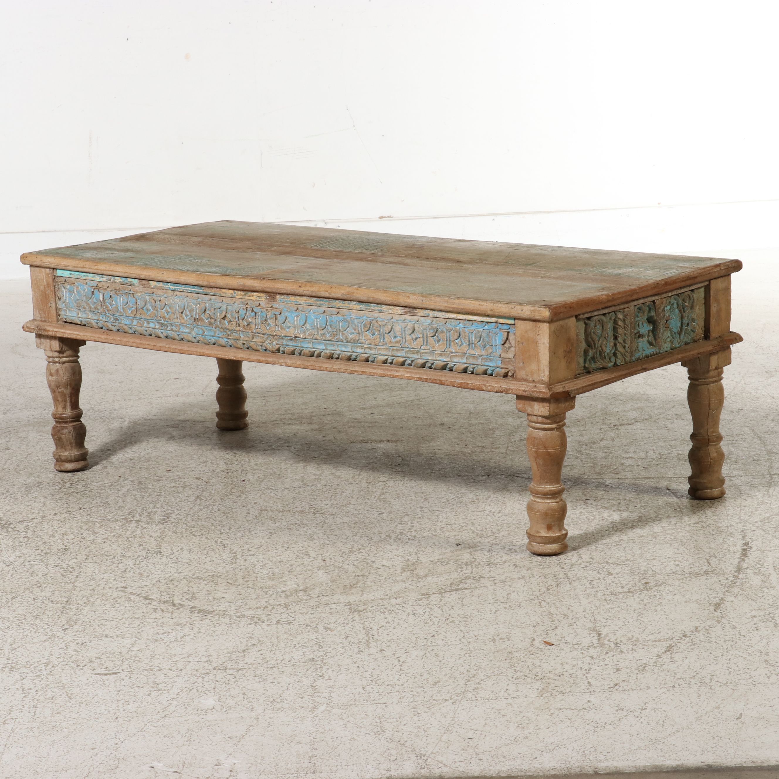 Indian Painted and Carved Wood Coffee Table