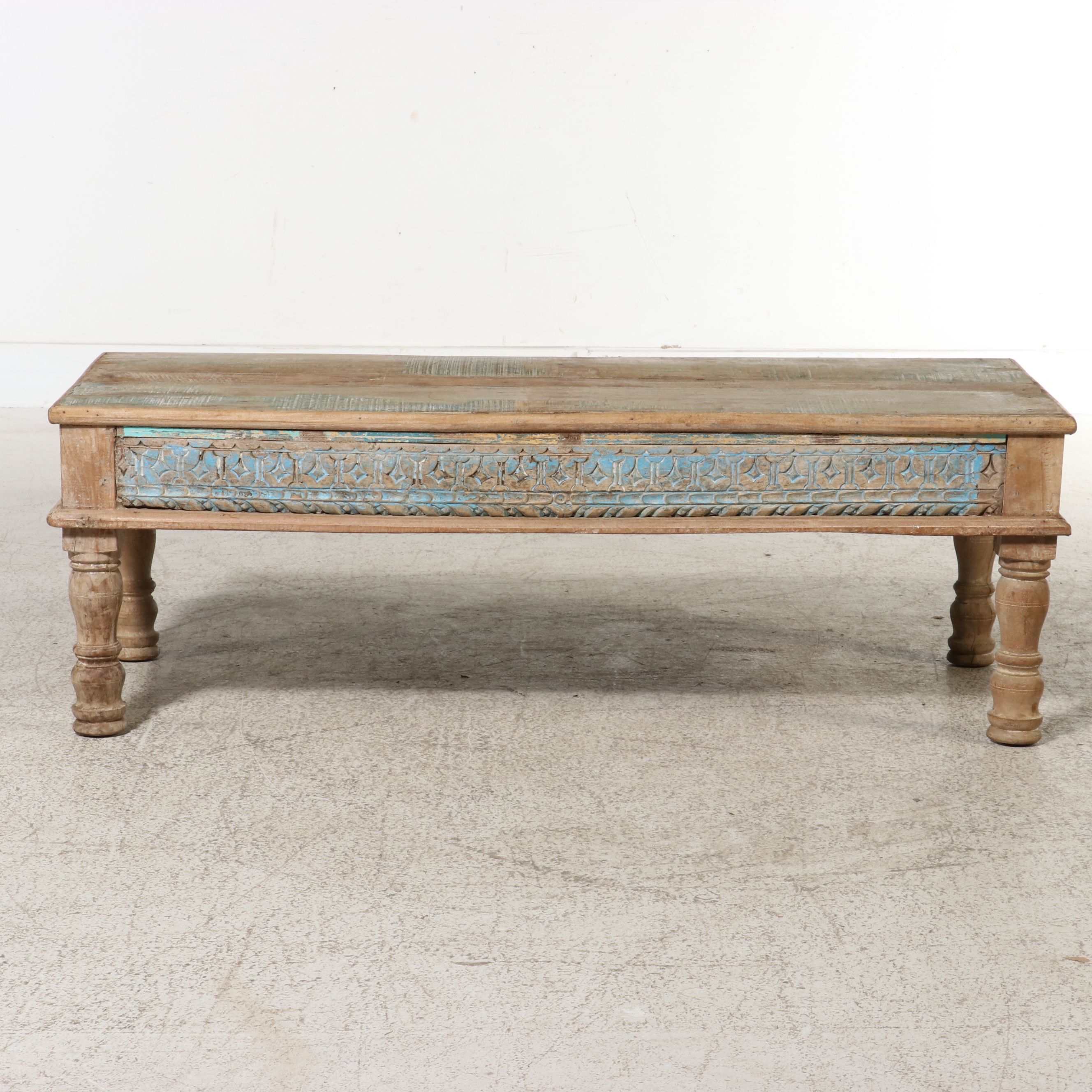 Indian Painted and Carved Wood Coffee Table