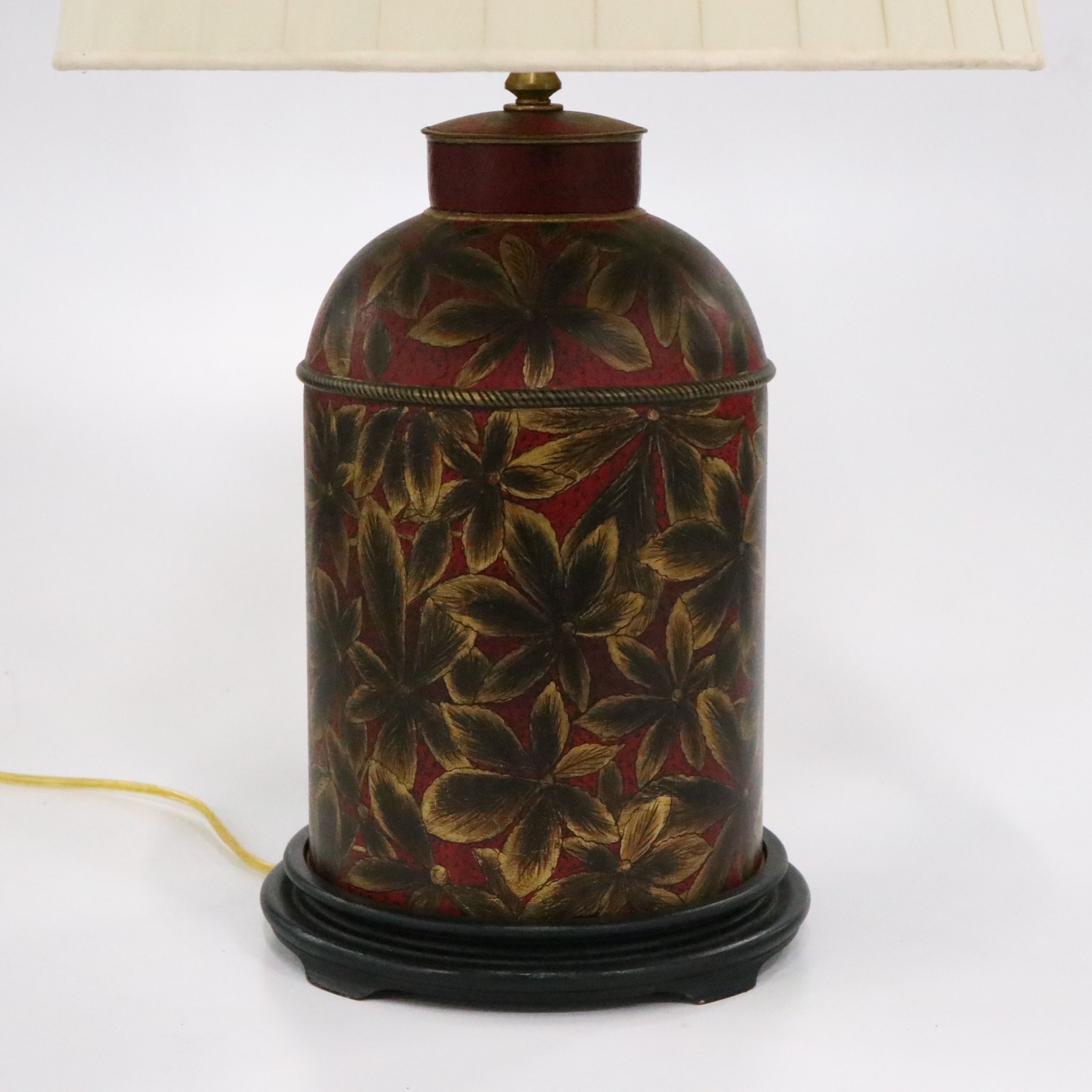 Hand-Painted Toleware Table Lamp with Pleated Shade