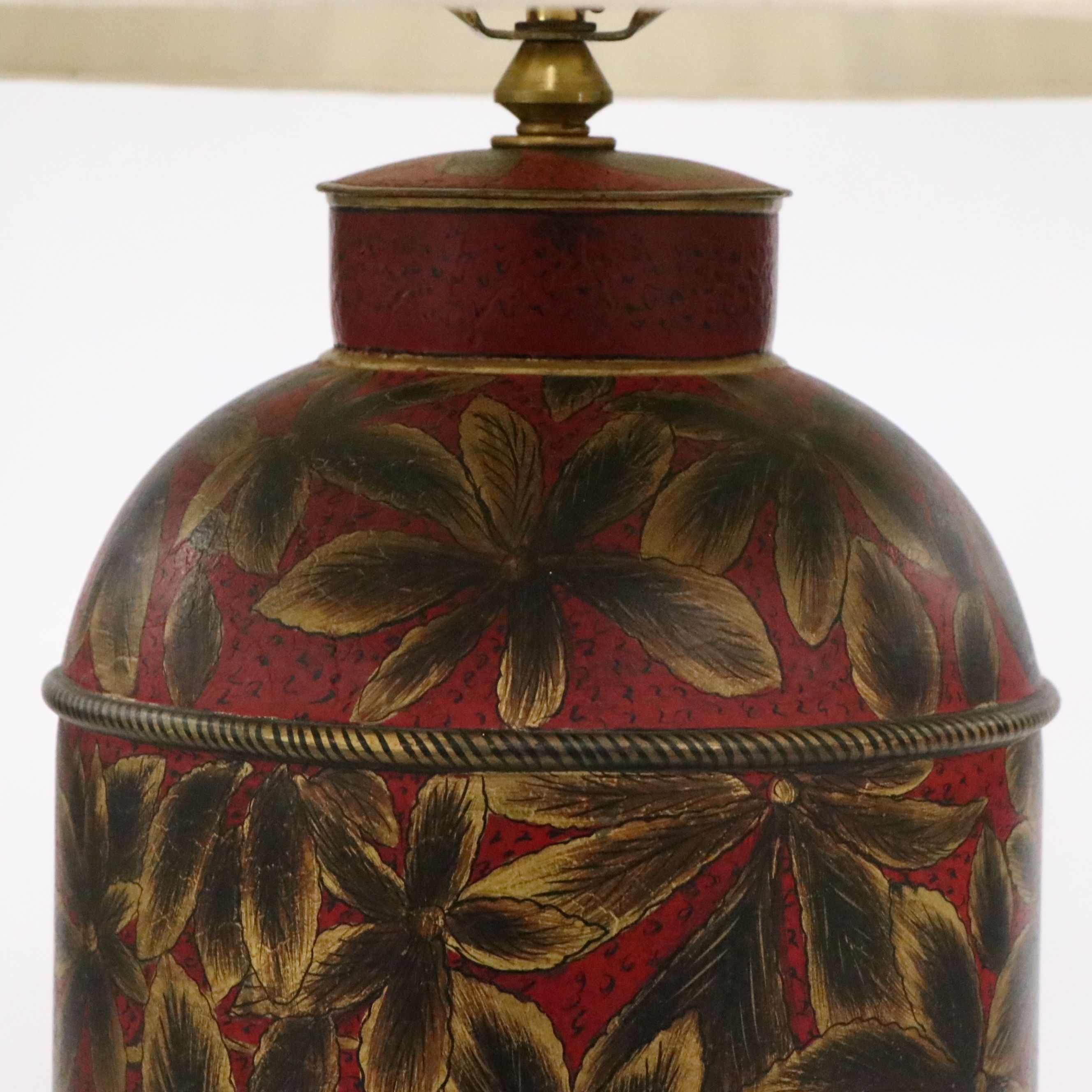 Hand-Painted Toleware Table Lamp with Pleated Shade