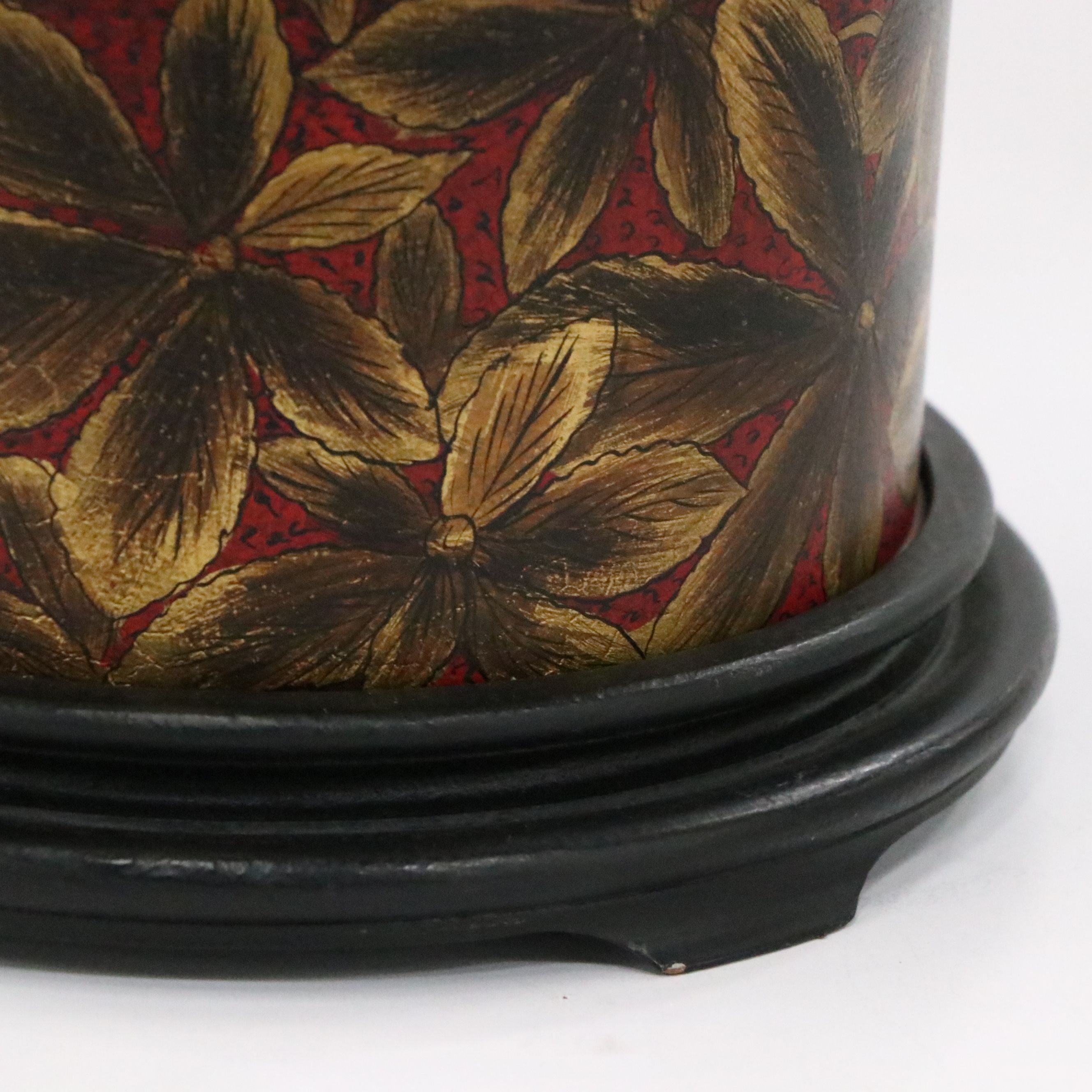 Hand-Painted Toleware Table Lamp with Pleated Shade