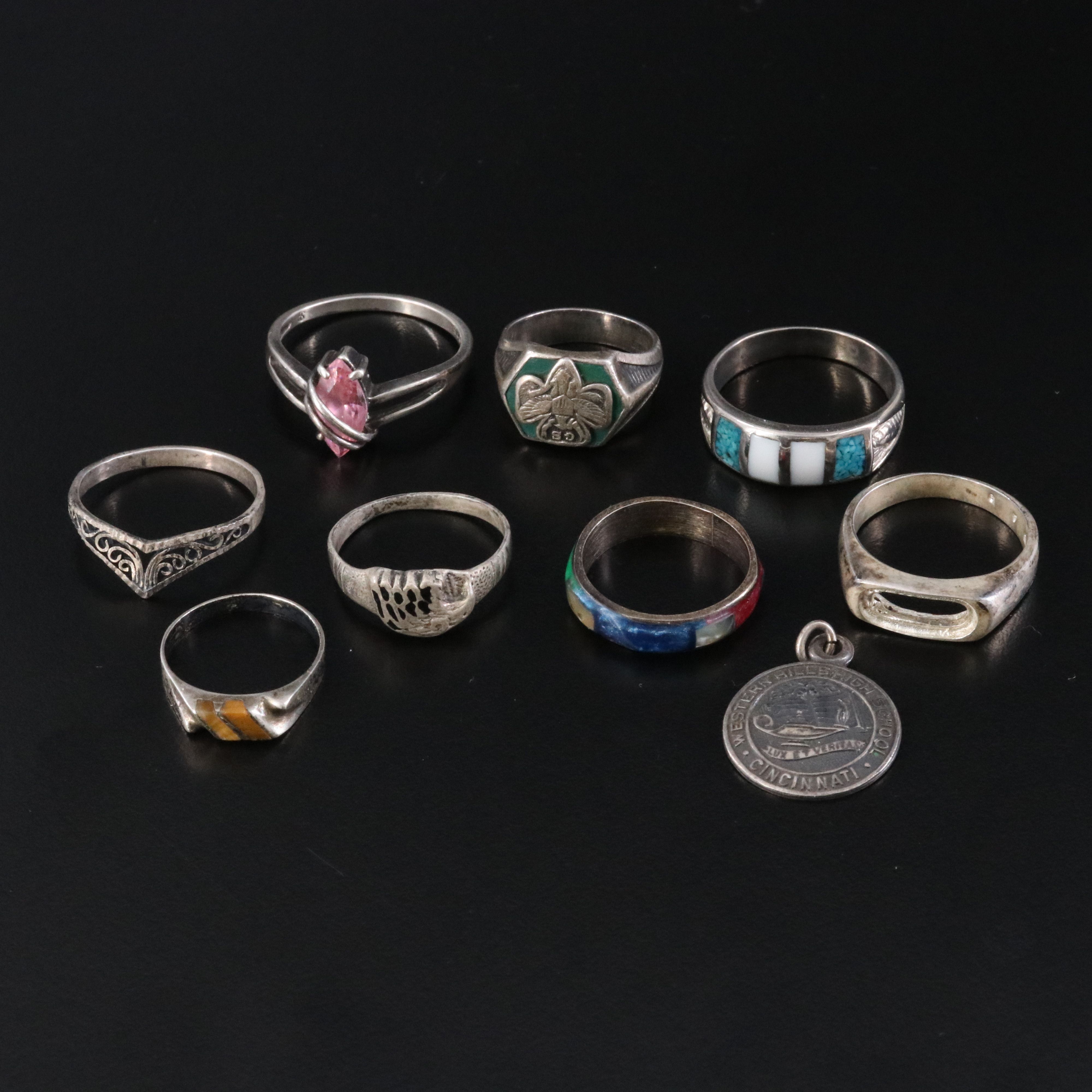 Sterling Ring Collection Featuring Tiger's Eye, CZ, and Enamel