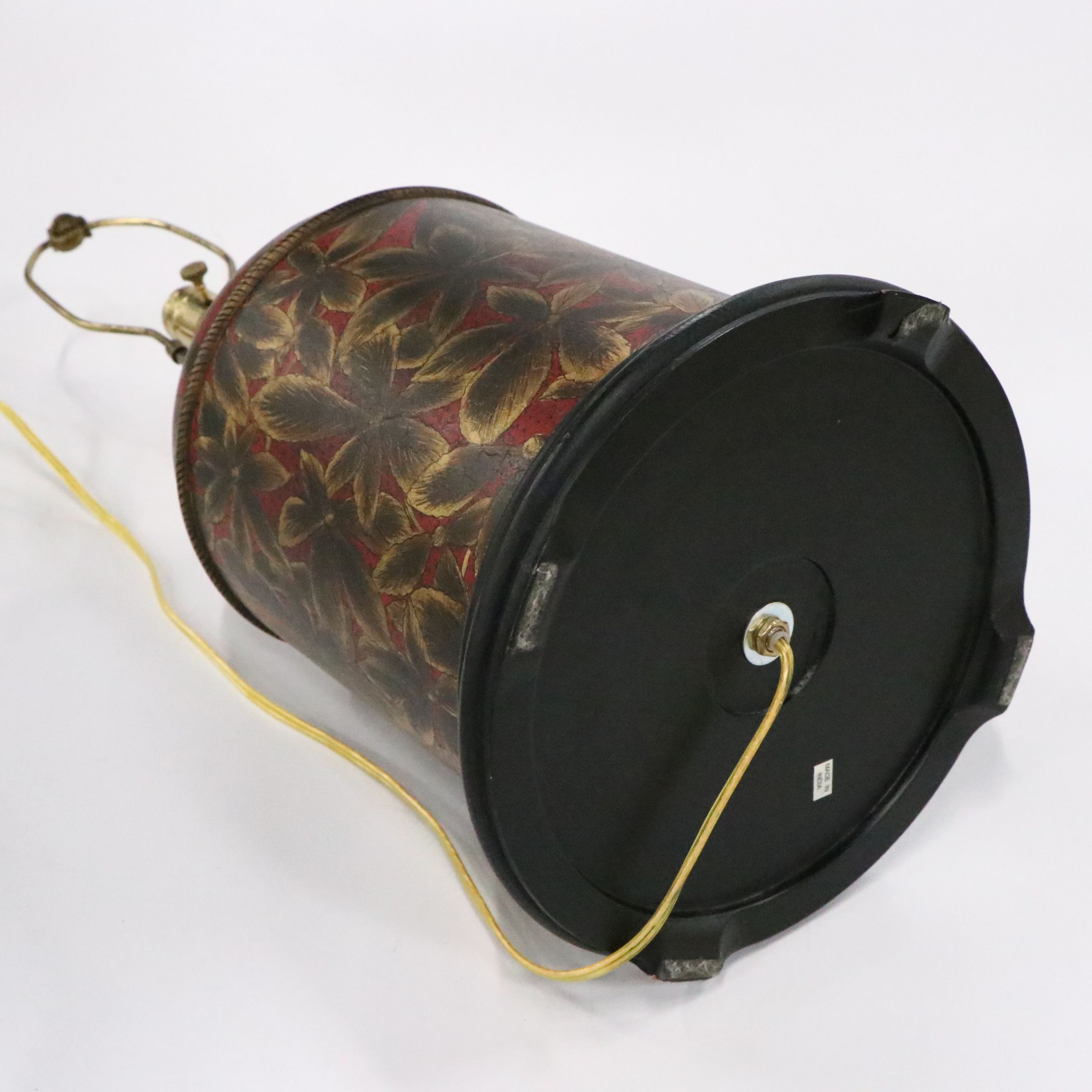 Hand-Painted Toleware Table Lamp with Pleated Shade