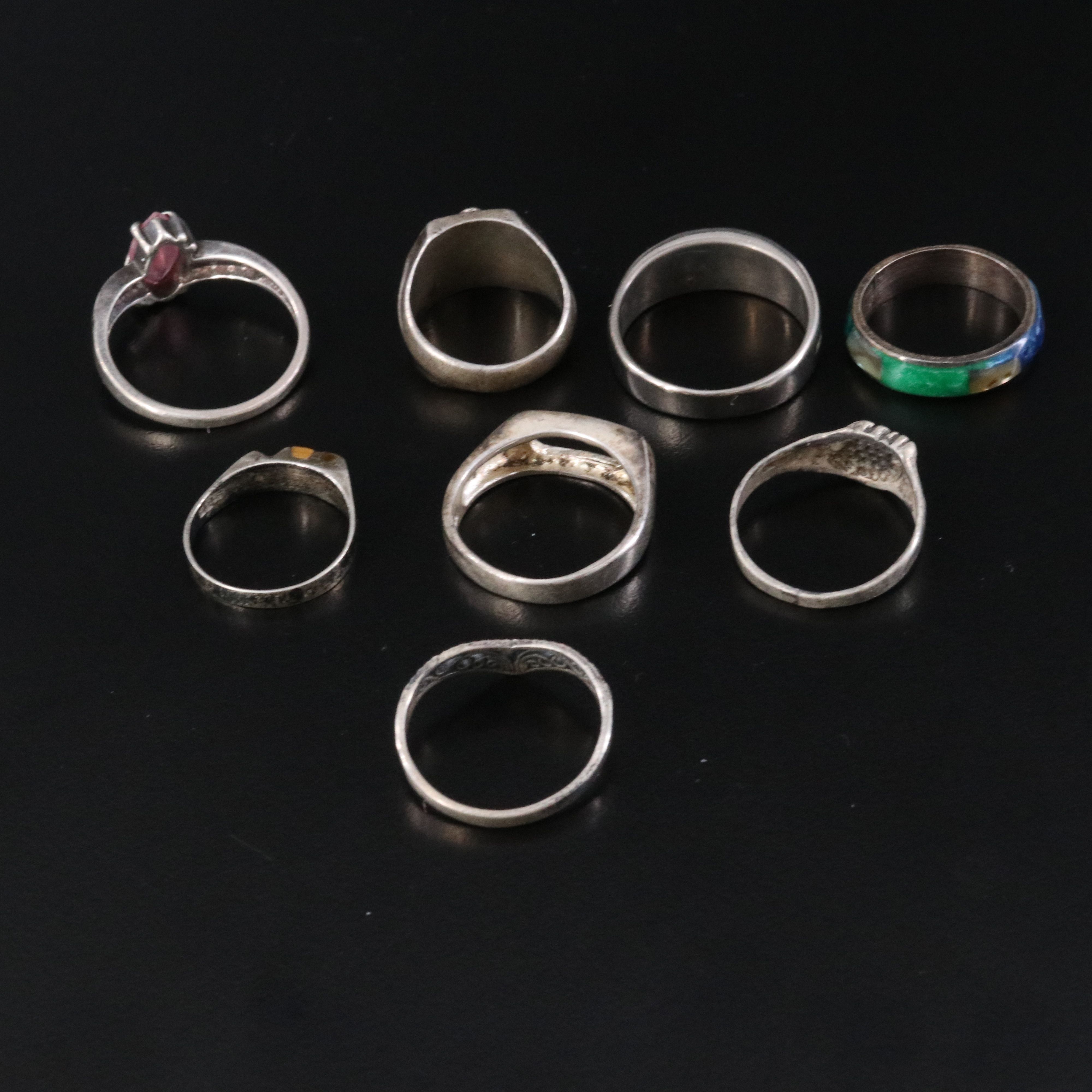 Sterling Ring Collection Featuring Tiger's Eye, CZ, and Enamel