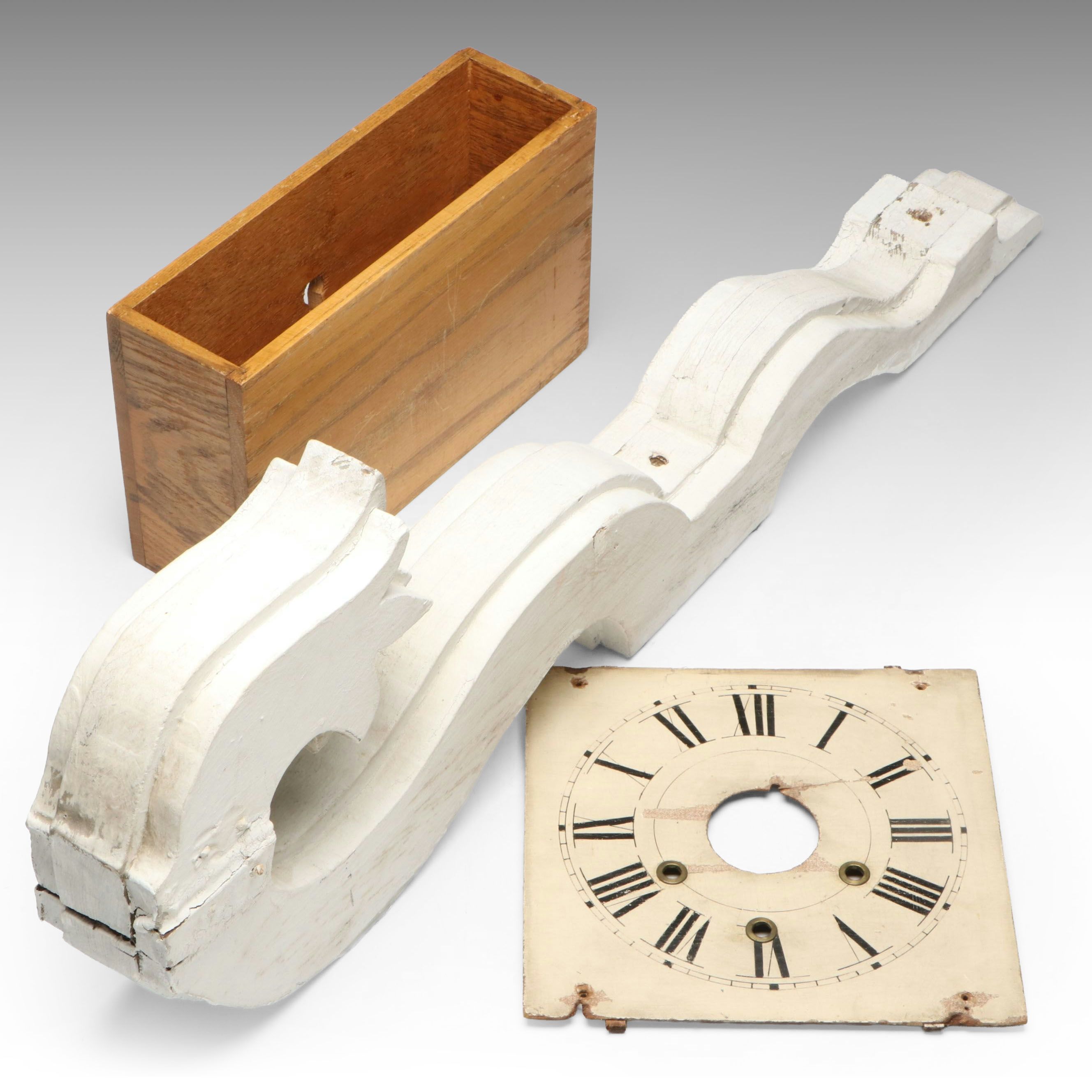 Distressed Decorative Wooden Corbel, Hanging Box and Dial Face