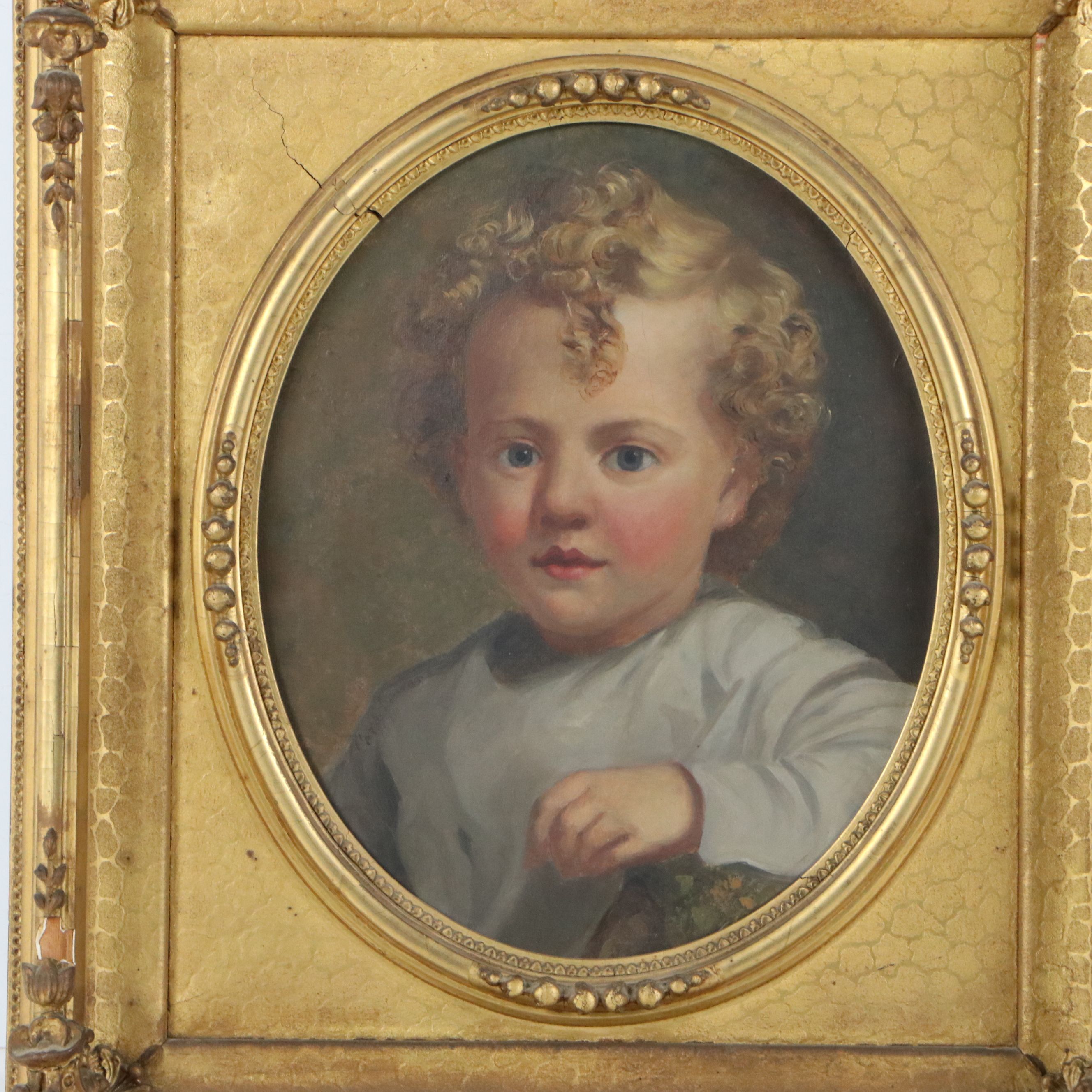 Child Portrait Oil Painting, 19th Century