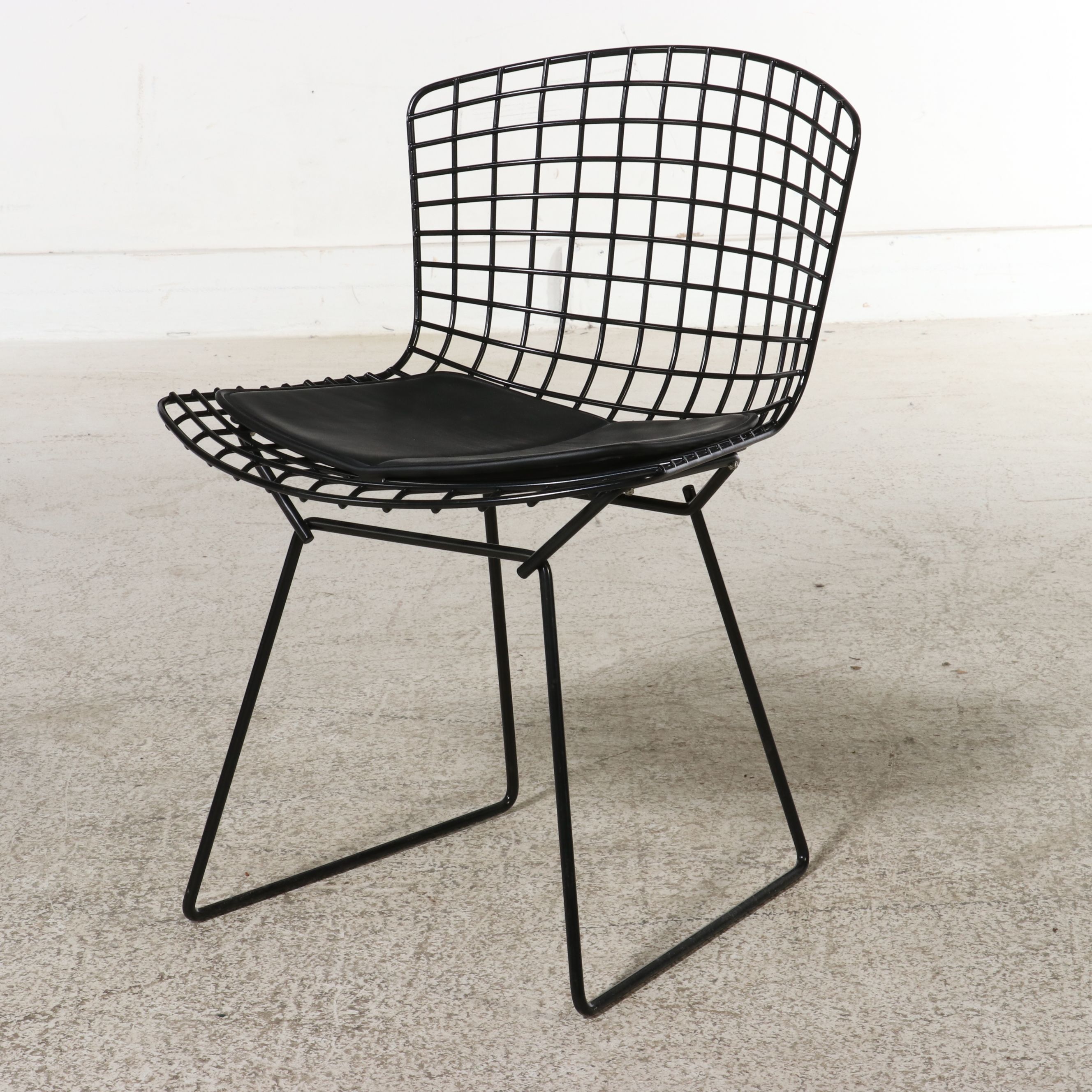 Knoll Harry Bertoia Style Wire Side Chair with Black Seat Pad